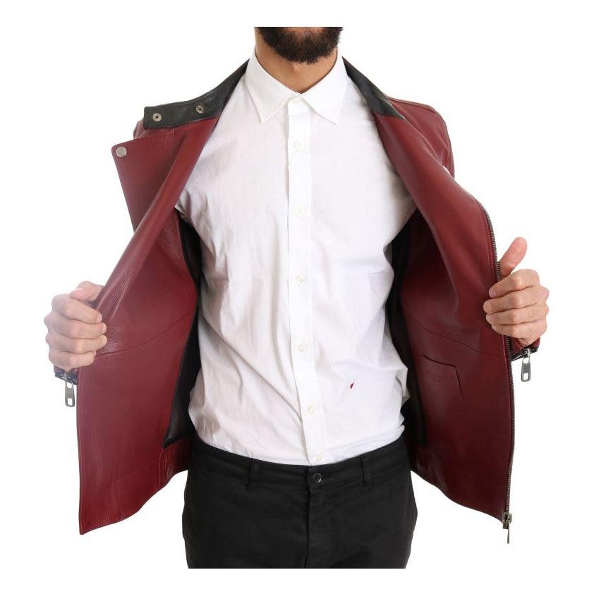 Dolce & Gabbana Radiant Red Leather Biker Motorcycle Jacket Coats & Jackets Dolce & Gabbana Light Gray