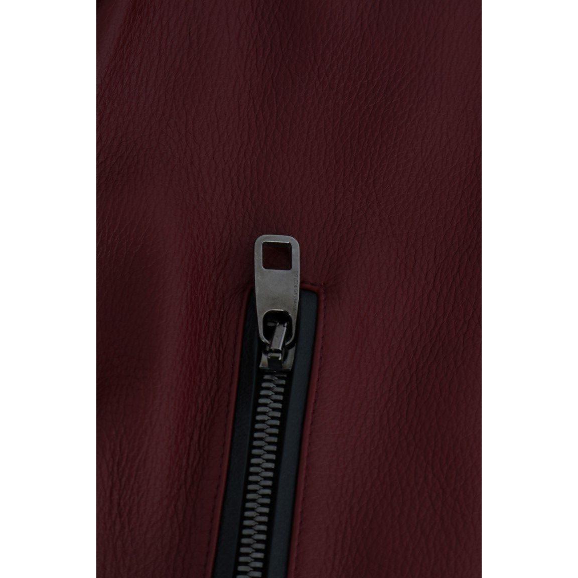 Dolce & Gabbana Radiant Red Leather Biker Motorcycle Jacket Coats & Jackets Dolce & Gabbana Black