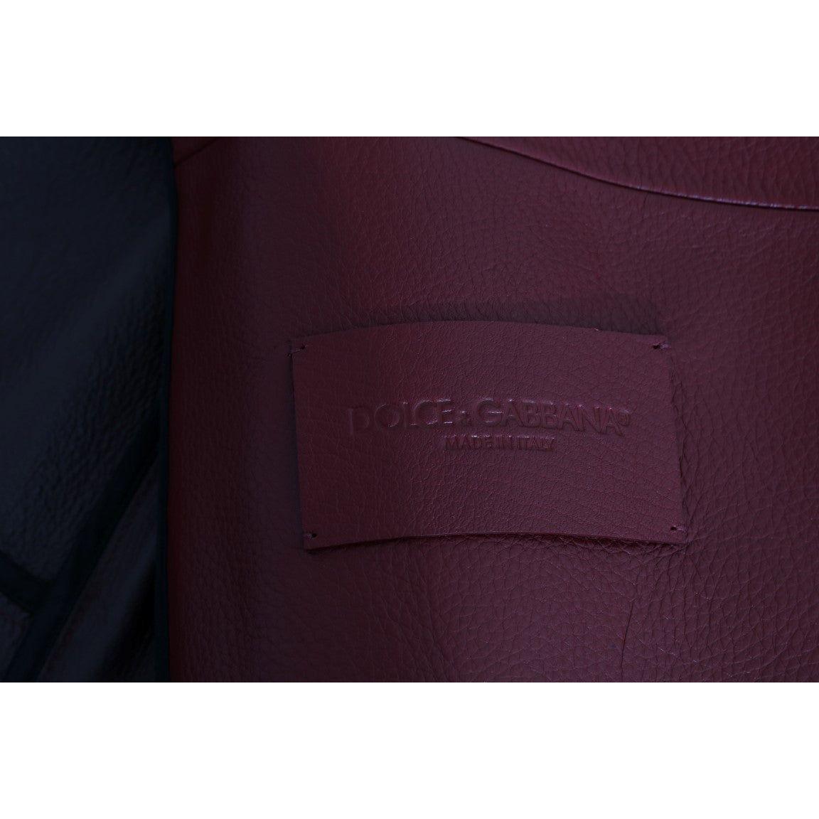 Dolce & Gabbana Radiant Red Leather Biker Motorcycle Jacket Coats & Jackets Dolce & Gabbana Black