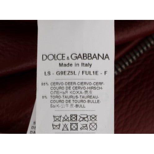 Dolce & Gabbana Radiant Red Leather Biker Motorcycle Jacket Coats & Jackets Dolce & Gabbana Black