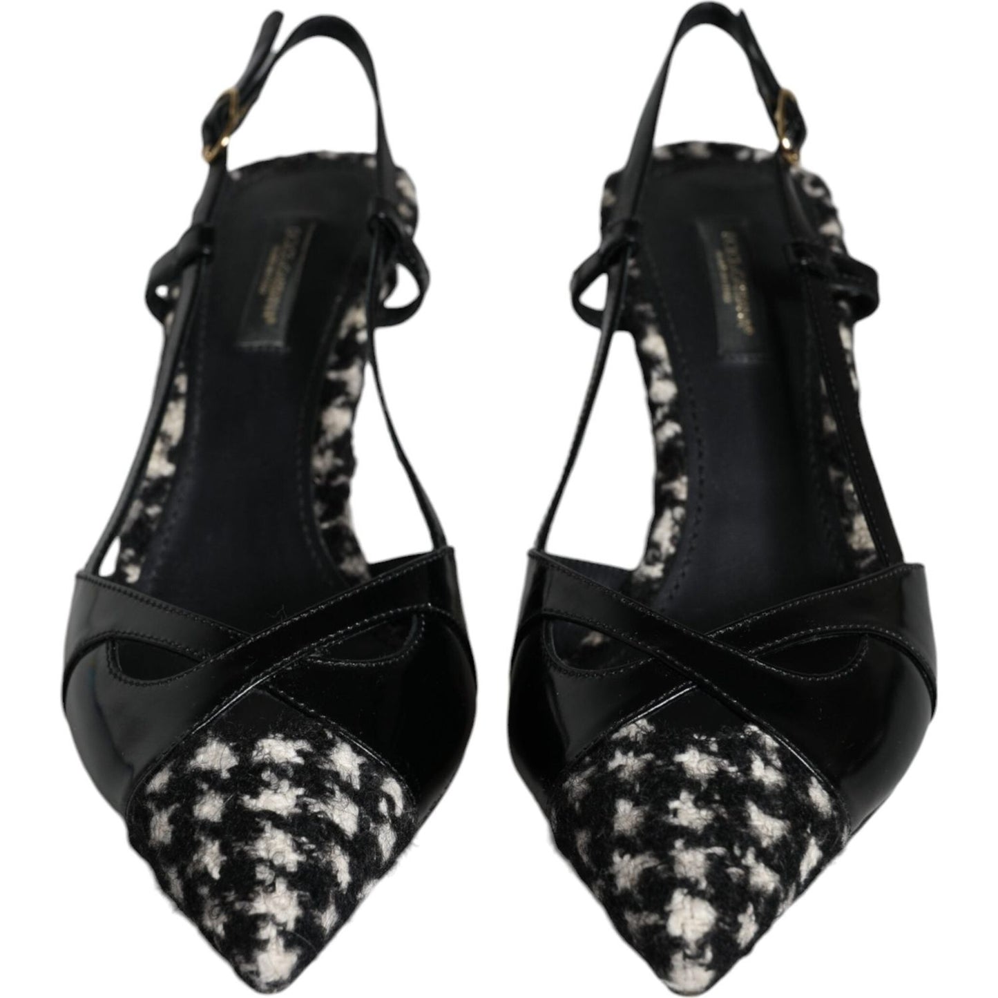 Dolce & Gabbana Black Leather Houndstooth Slingback Shoes Dolce & Gabbana Black