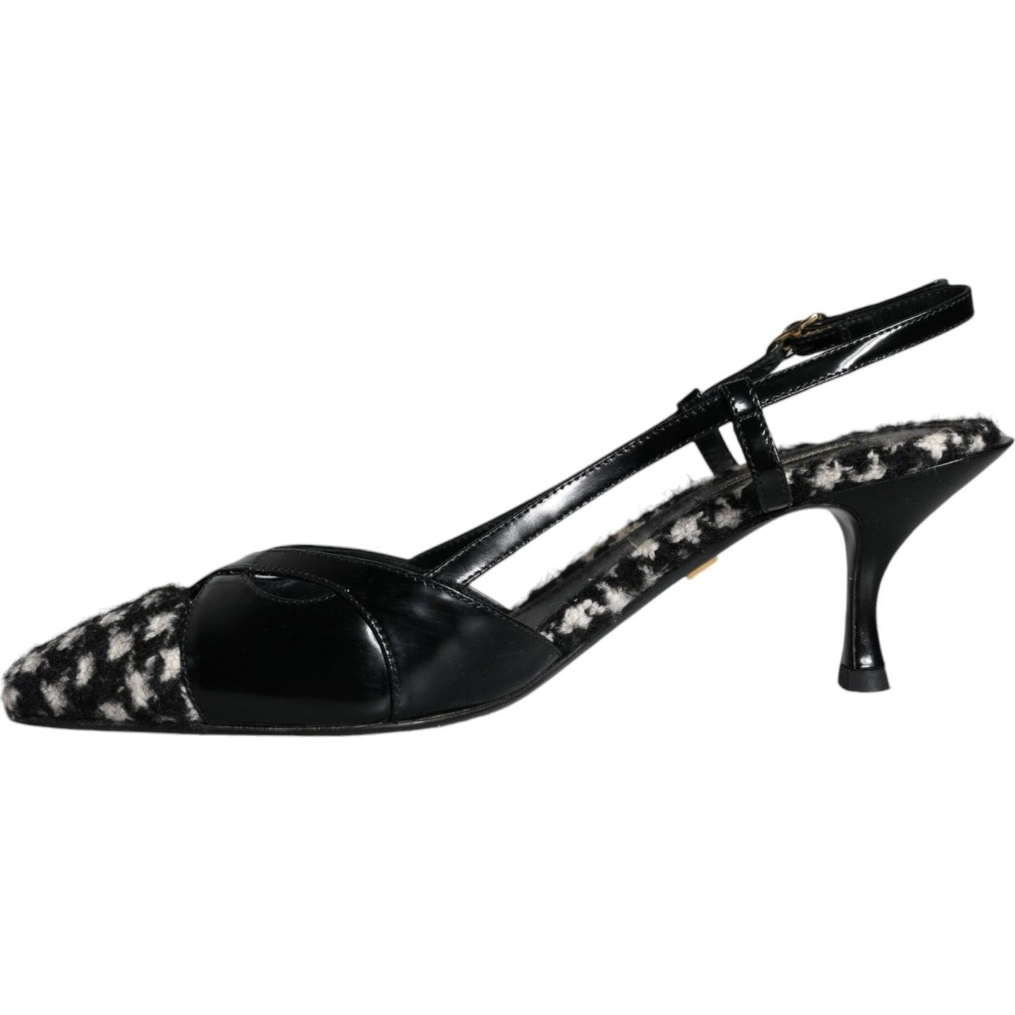 Dolce & Gabbana Black Leather Houndstooth Slingback Shoes Dolce & Gabbana Black