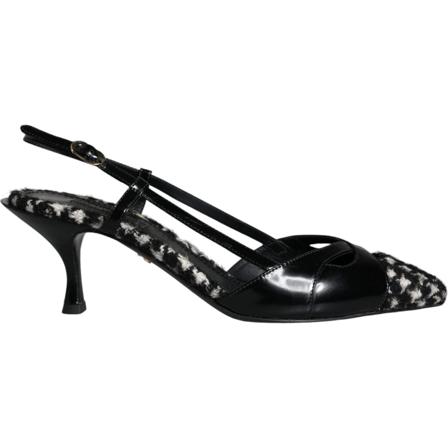 Dolce & Gabbana Black Leather Houndstooth Slingback Shoes Dolce & Gabbana Black