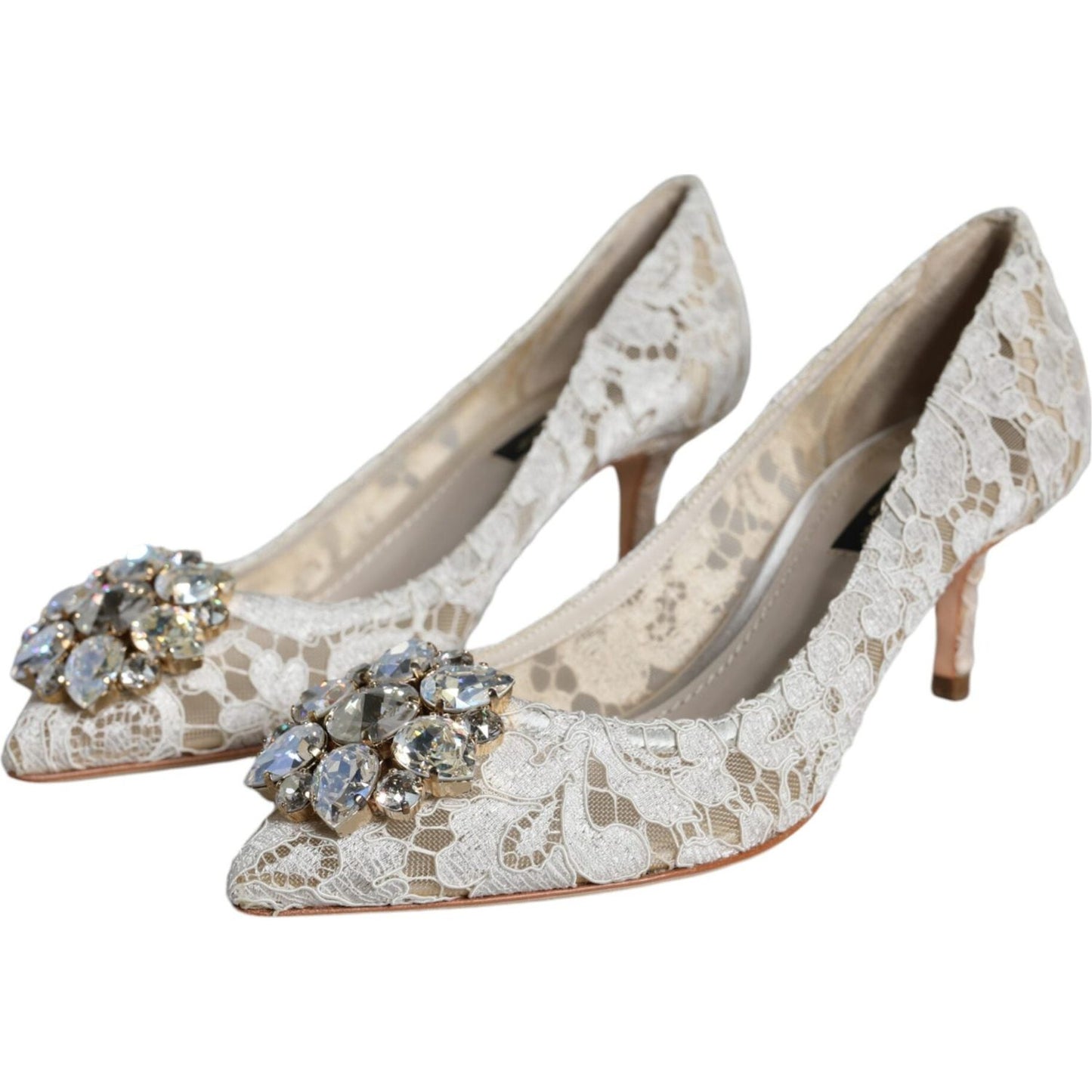 Dolce & Gabbana White Taormina Lace Crystal Heel Pumps Shoes Dolce & Gabbana Gray