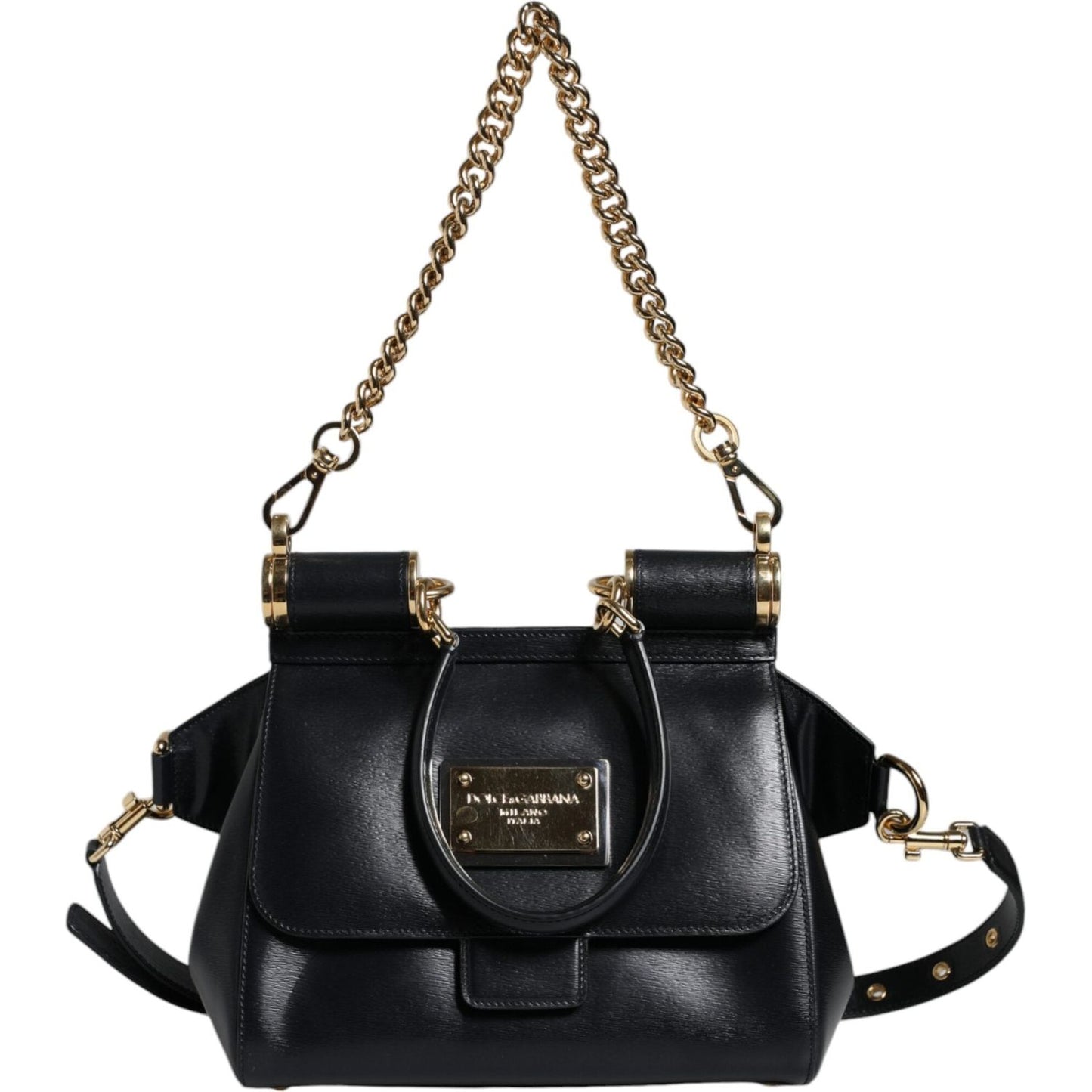 Dolce & Gabbana Black Calfskin Leather SICILY Chain Strap Crossbody Bag Dolce & Gabbana Black