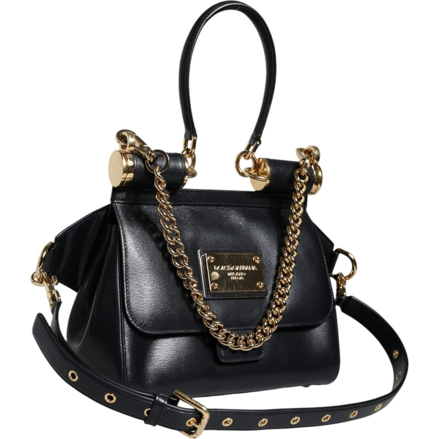 Dolce & Gabbana Black Calfskin Leather SICILY Chain Strap Crossbody Bag Dolce & Gabbana Black