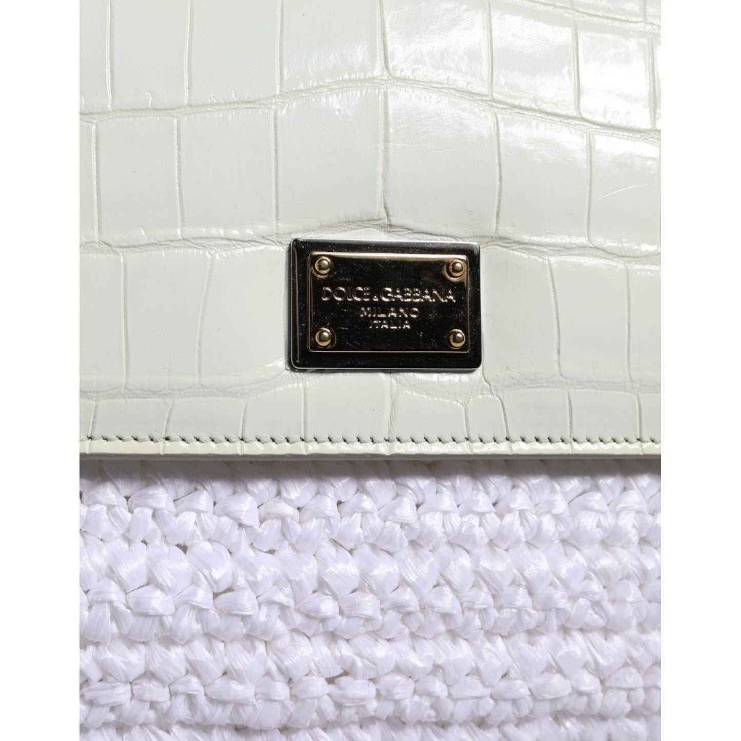 Dolce & Gabbana White Rafia Leather Top Handle Crossbody Bag Dolce & Gabbana Light Gray
