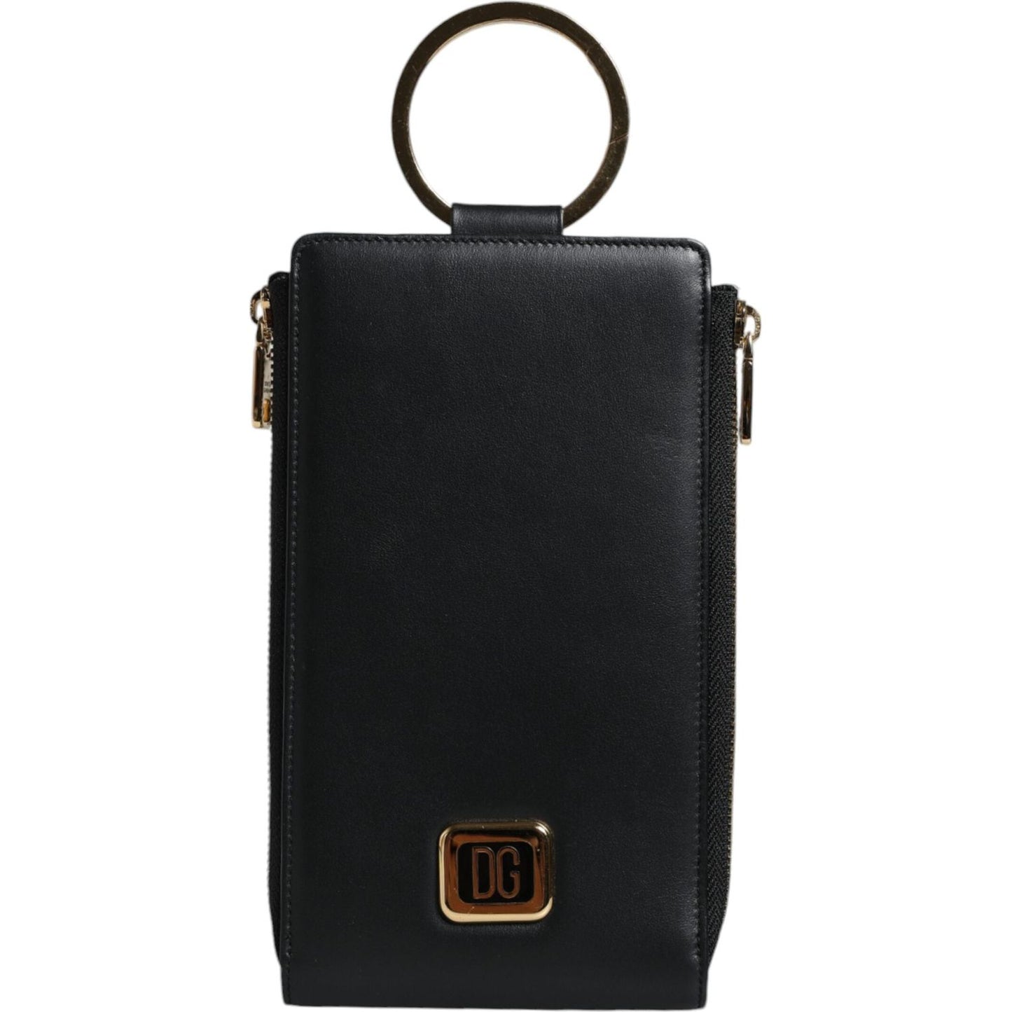 Dolce & Gabbana Black Leather Logo Plaque Neck Strap Card Coin Wallet Dolce & Gabbana Black