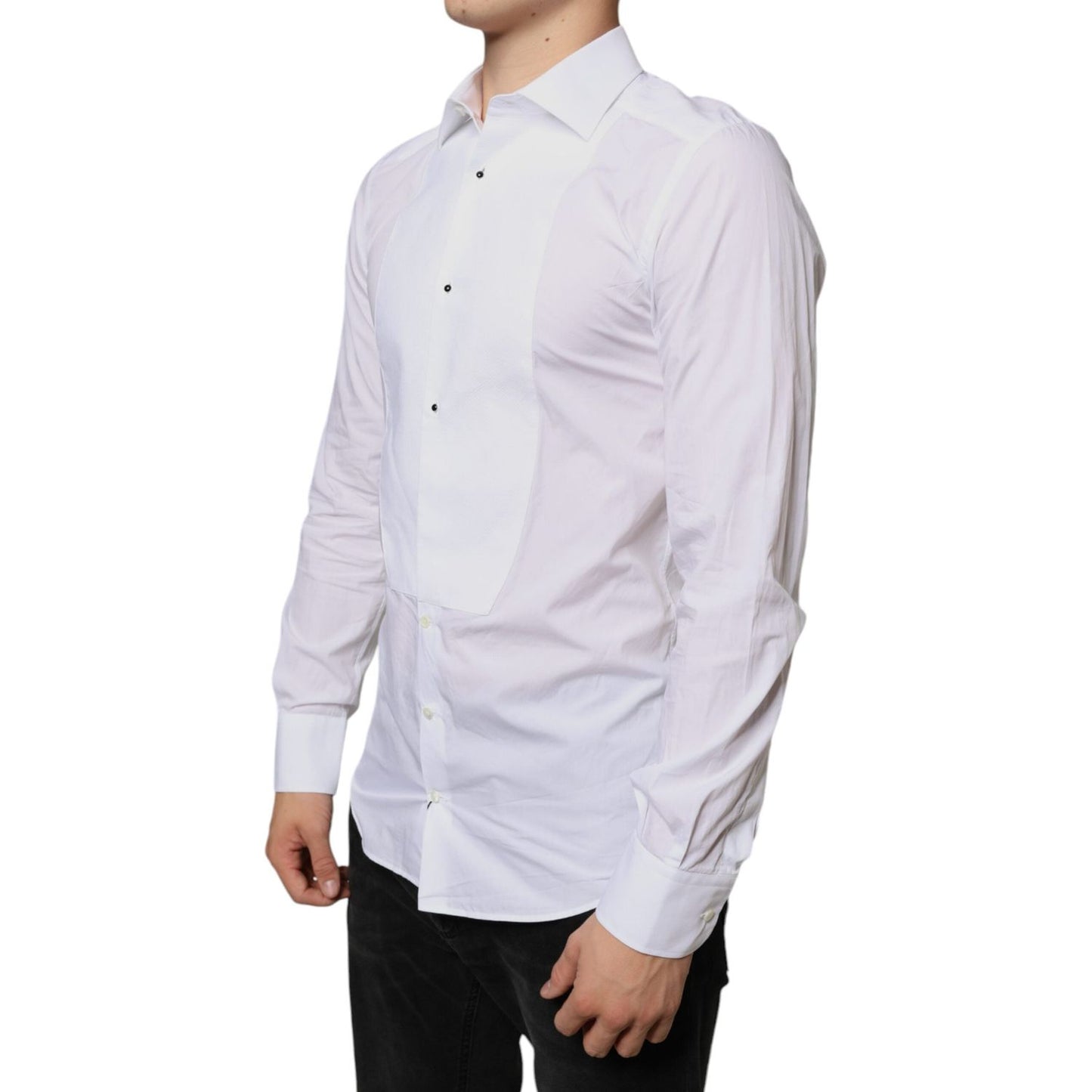 Dolce & Gabbana White Bib Cotton Poplin Formal Dress Shirt Dolce & Gabbana Light Gray
