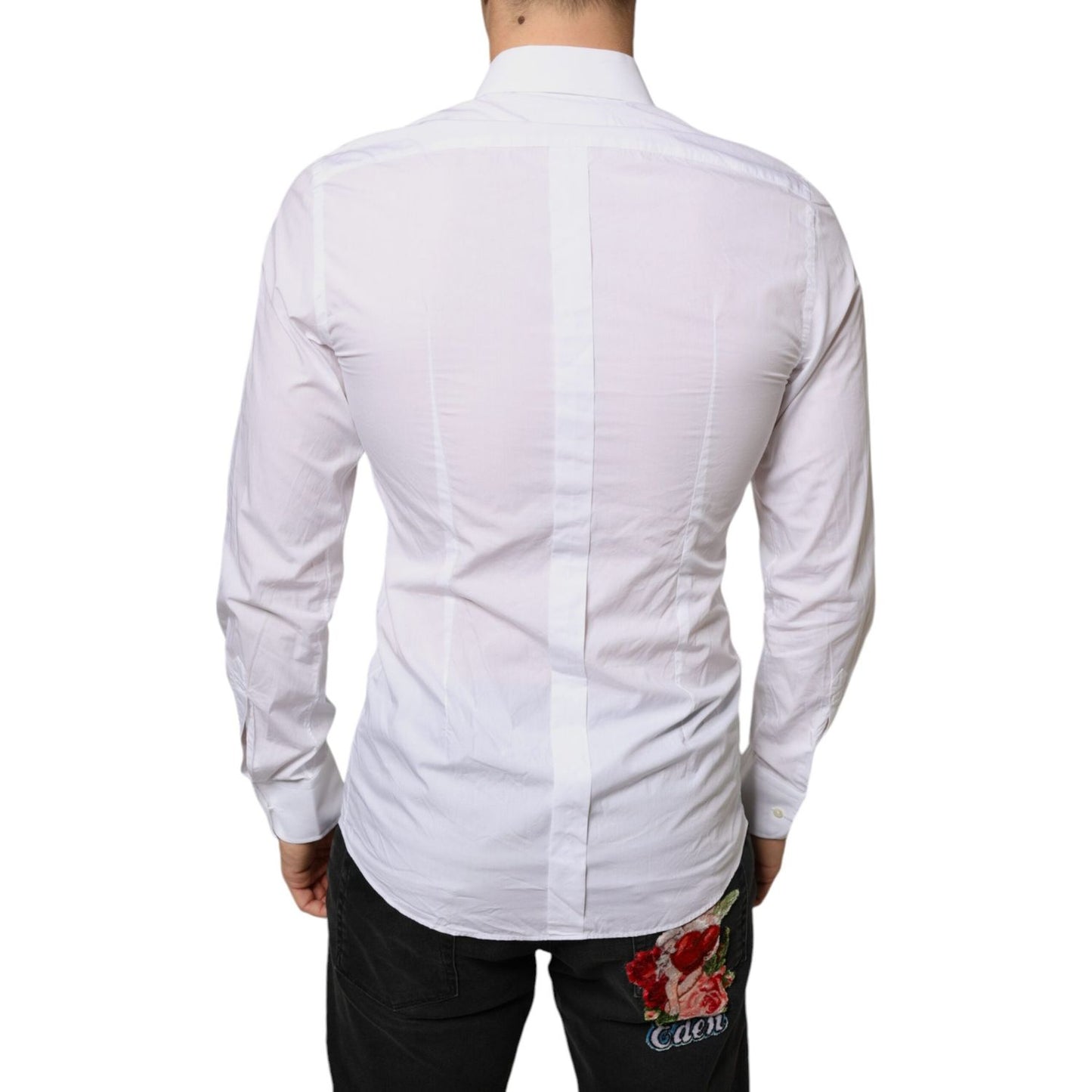 Dolce & Gabbana White Bib Cotton Poplin Formal Dress Shirt Dolce & Gabbana Light Gray