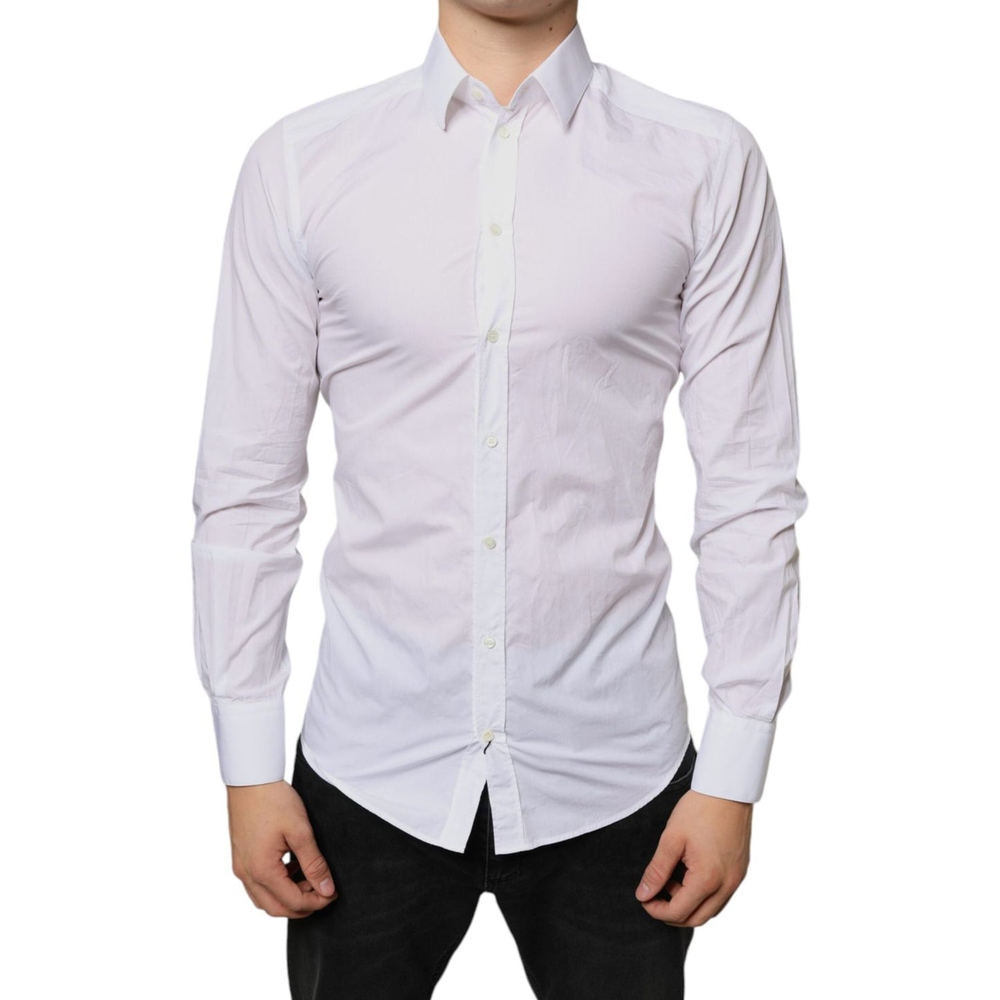 Dolce & Gabbana White Cotton Collared Men Formal Dress Shirt Dolce & Gabbana Light Gray