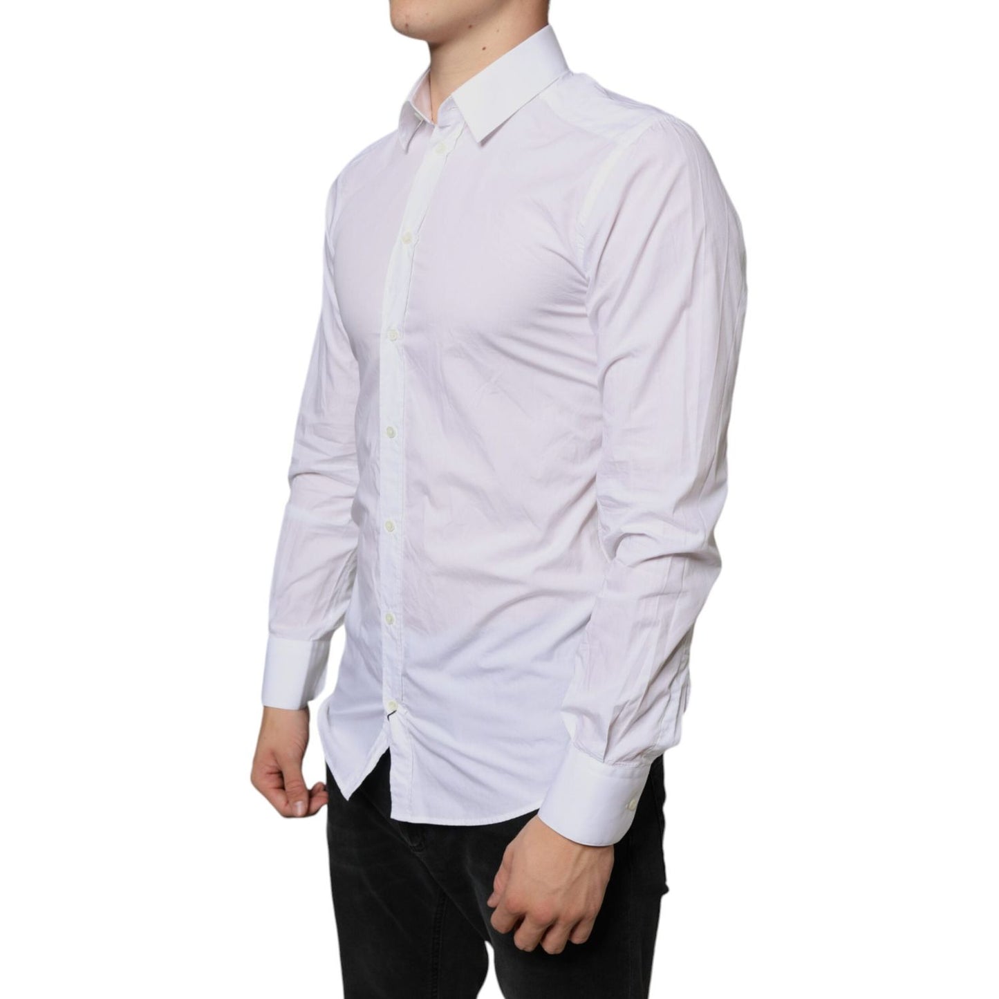 Dolce & Gabbana White Cotton Collared Men Formal Dress Shirt Dolce & Gabbana Light Gray