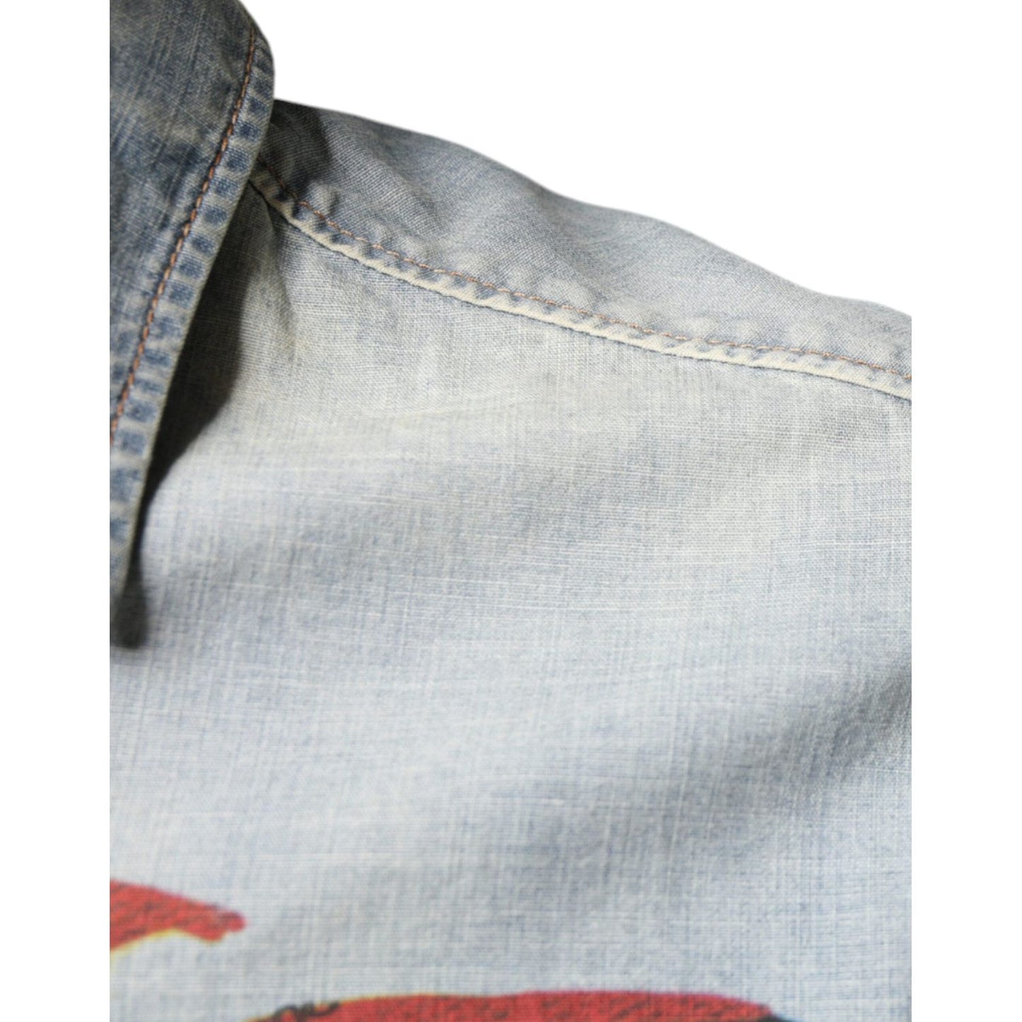 John Galliano Light Blue Printed Cotton Denim Long Sleeves Shirt John Galliano Gray