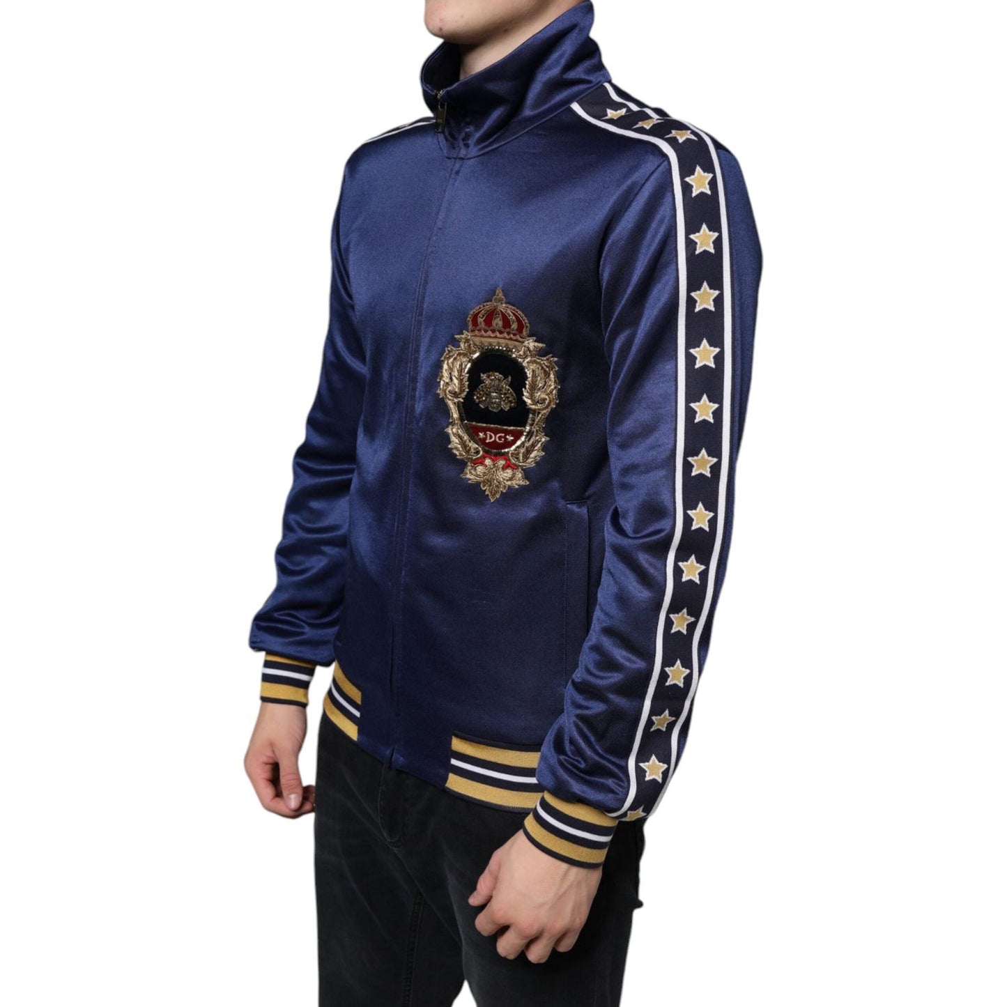 Dolce & Gabbana Blue Heraldic Patch Stripe King Bee Sweater Dolce & Gabbana Dark Slate Gray