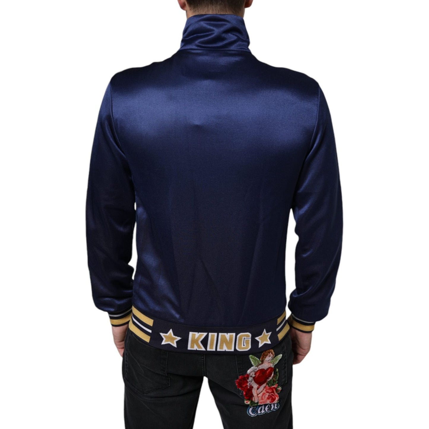 Dolce & Gabbana Blue Heraldic Patch Stripe King Bee Sweater Dolce & Gabbana Black