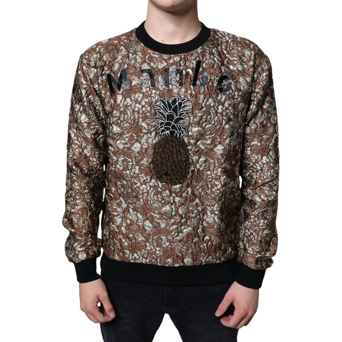 Dolce & Gabbana Brown Jacquard Mambo Pineapple Pullover Sweater Dolce & Gabbana Dark Slate Gray