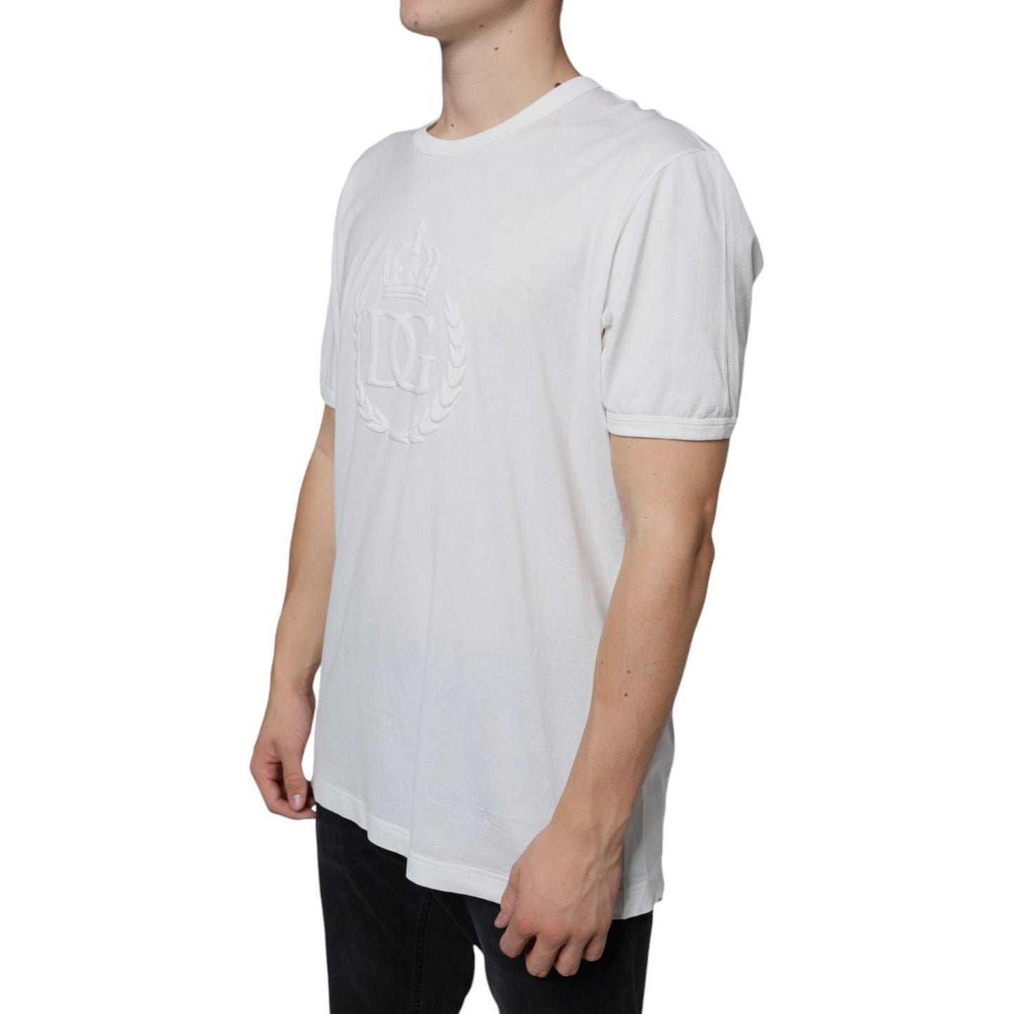 Dolce & Gabbana White Logo Embossed Cotton Crewneck T-shirt Dolce & Gabbana Gray