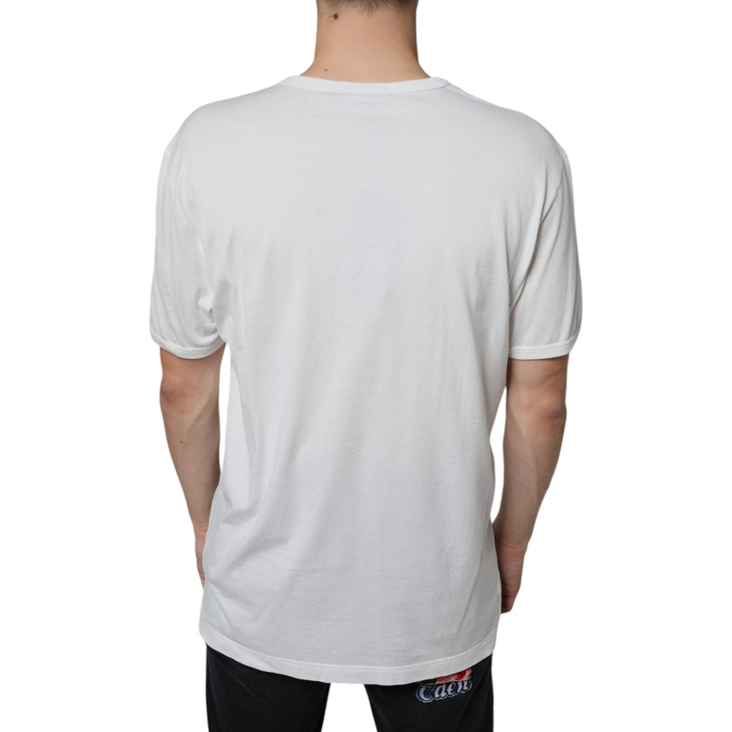 Dolce & Gabbana White Logo Embossed Cotton Crewneck T-shirt Dolce & Gabbana Gray