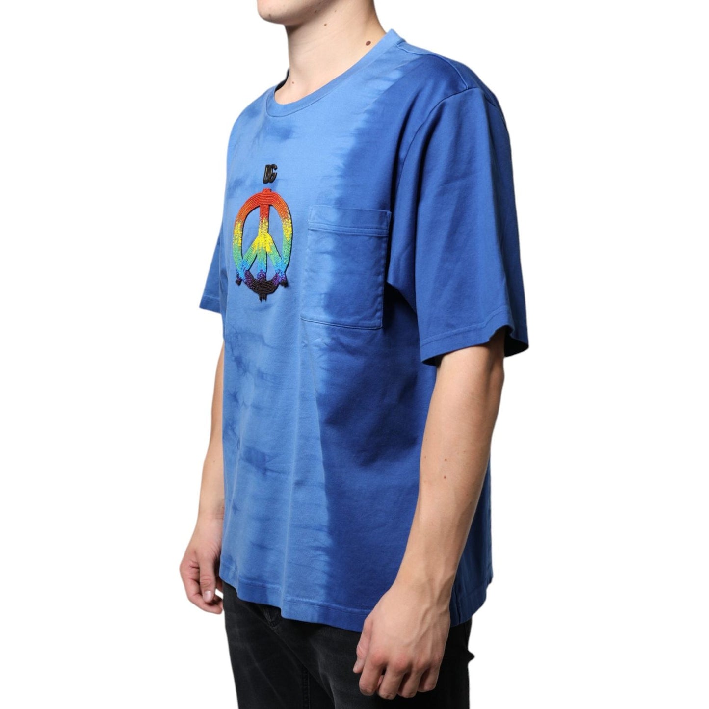 Dolce & Gabbana Blue Tie-Dye Peace Sign Cotton T-shirt Dolce & Gabbana Steel Blue
