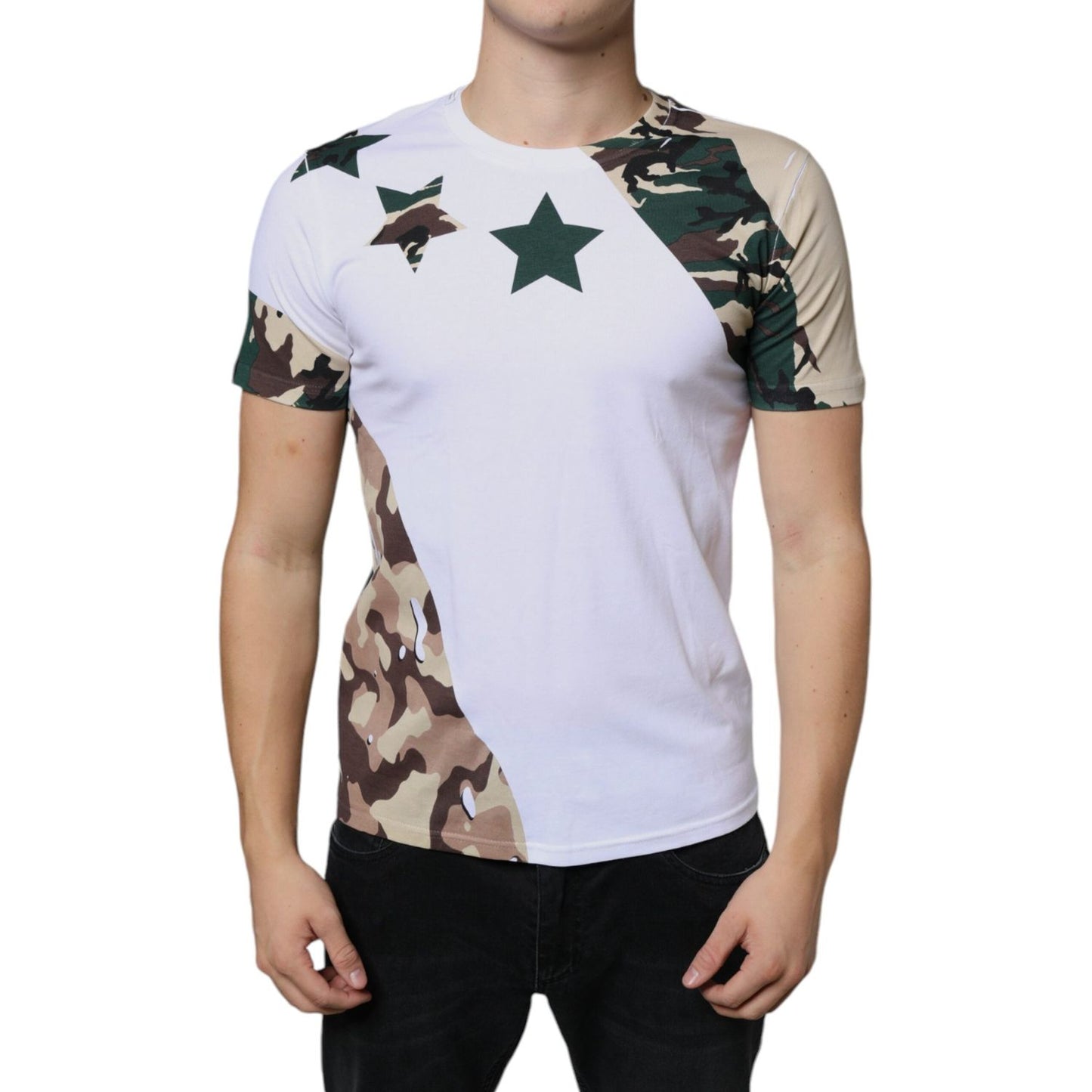 Dolce & Gabbana White Camouflage Stars Crew Neck T-shirt Dolce & Gabbana Gray
