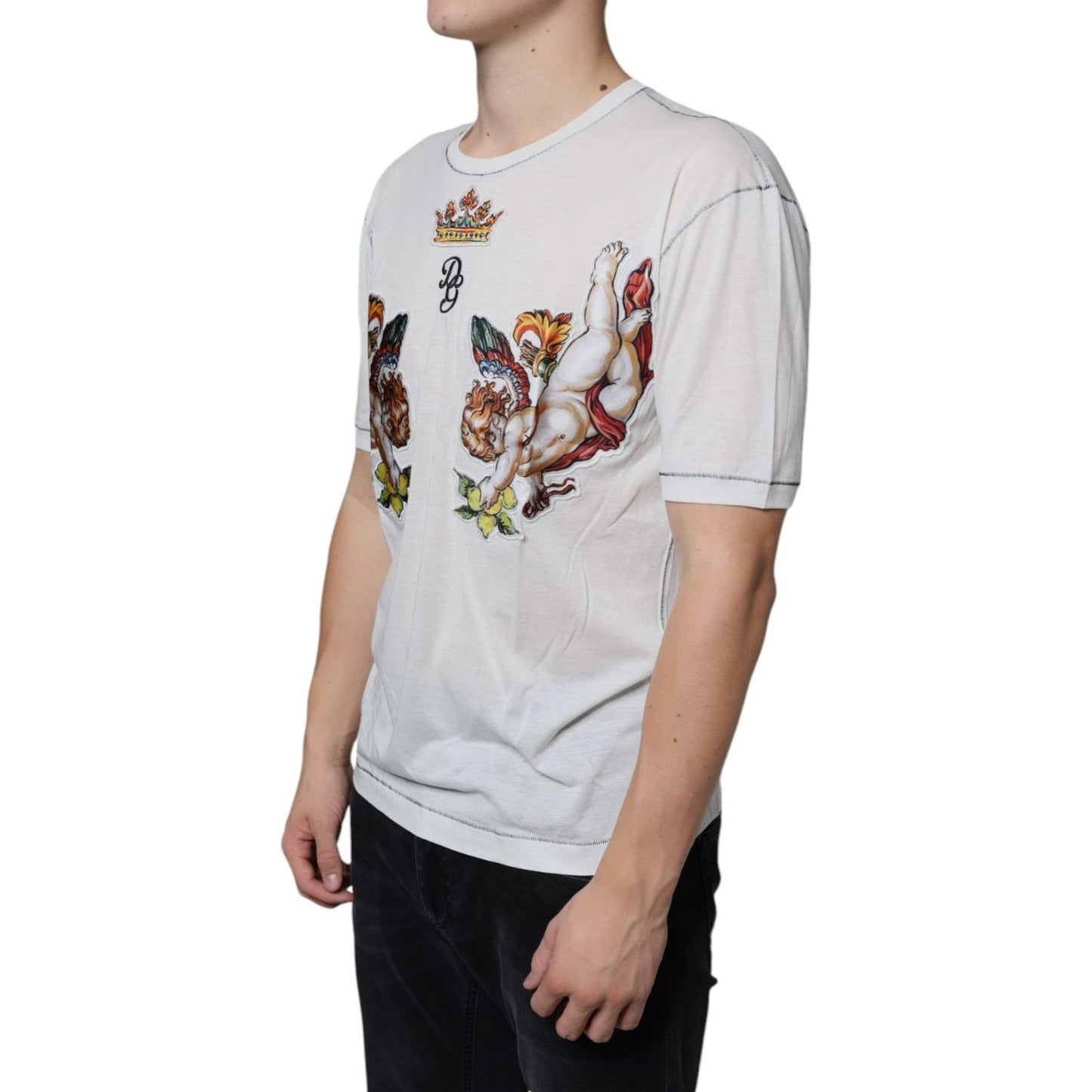 Dolce & Gabbana White Angel Crown Print Crew Neck T-shirt Dolce & Gabbana Gray