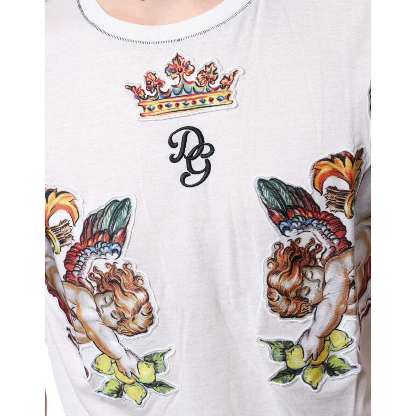 Dolce & Gabbana White Angel Crown Print Crew Neck T-shirt Dolce & Gabbana Antique White