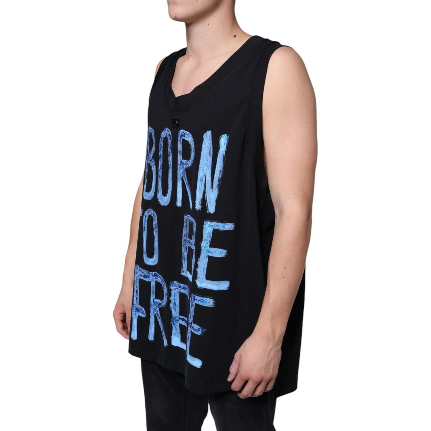 Dolce & Gabbana Black Cotton Born To Be Free Sleeveless T-shirt Dolce & Gabbana Black
