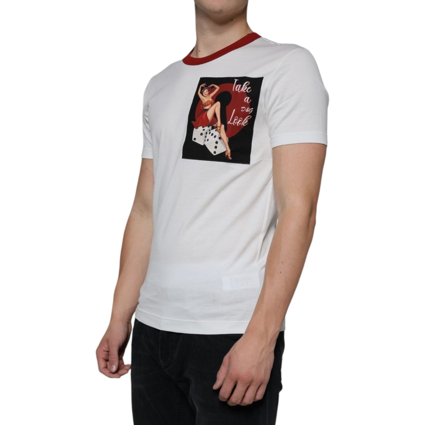 Dolce & Gabbana White Graphic Print Cotton Crew Neck T-shirt Dolce & Gabbana Gray