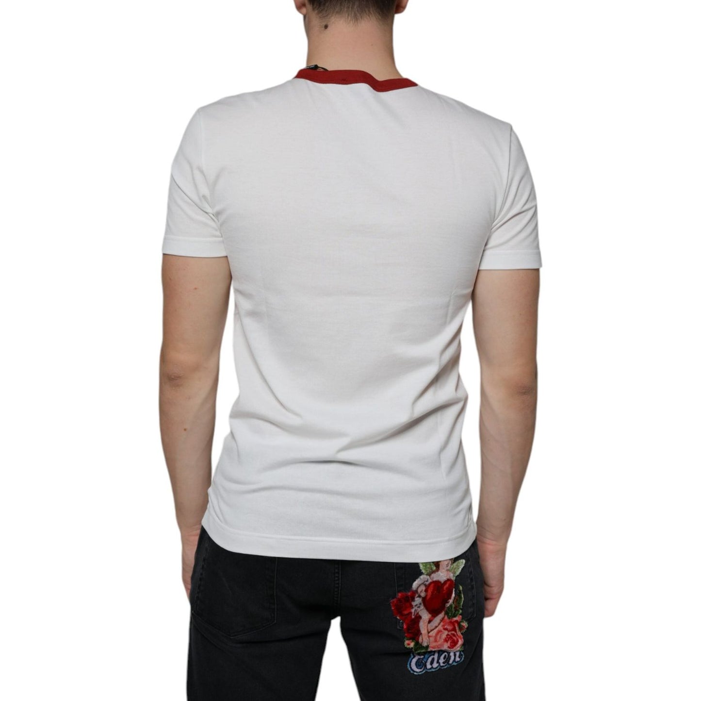 Dolce & Gabbana White Graphic Print Cotton Crew Neck T-shirt Dolce & Gabbana Gray
