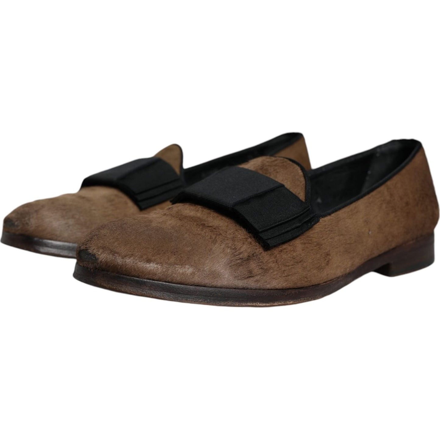 Dolce & Gabbana Brown Calf Hair Leather Loafers Formal Dress Shoes Dolce & Gabbana Dark Slate Gray