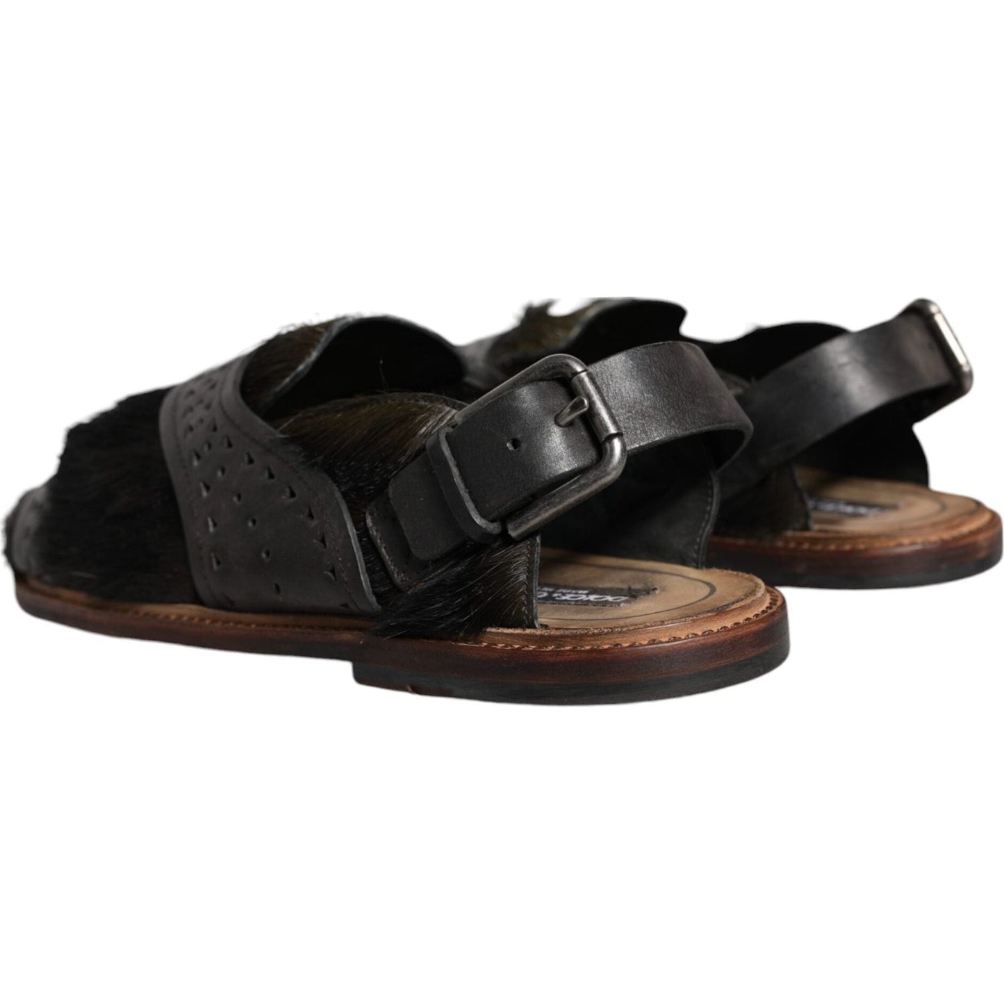 Dolce & Gabbana Black Gazelle Hair Leather Flats Sandals Shoes Dolce & Gabbana Black