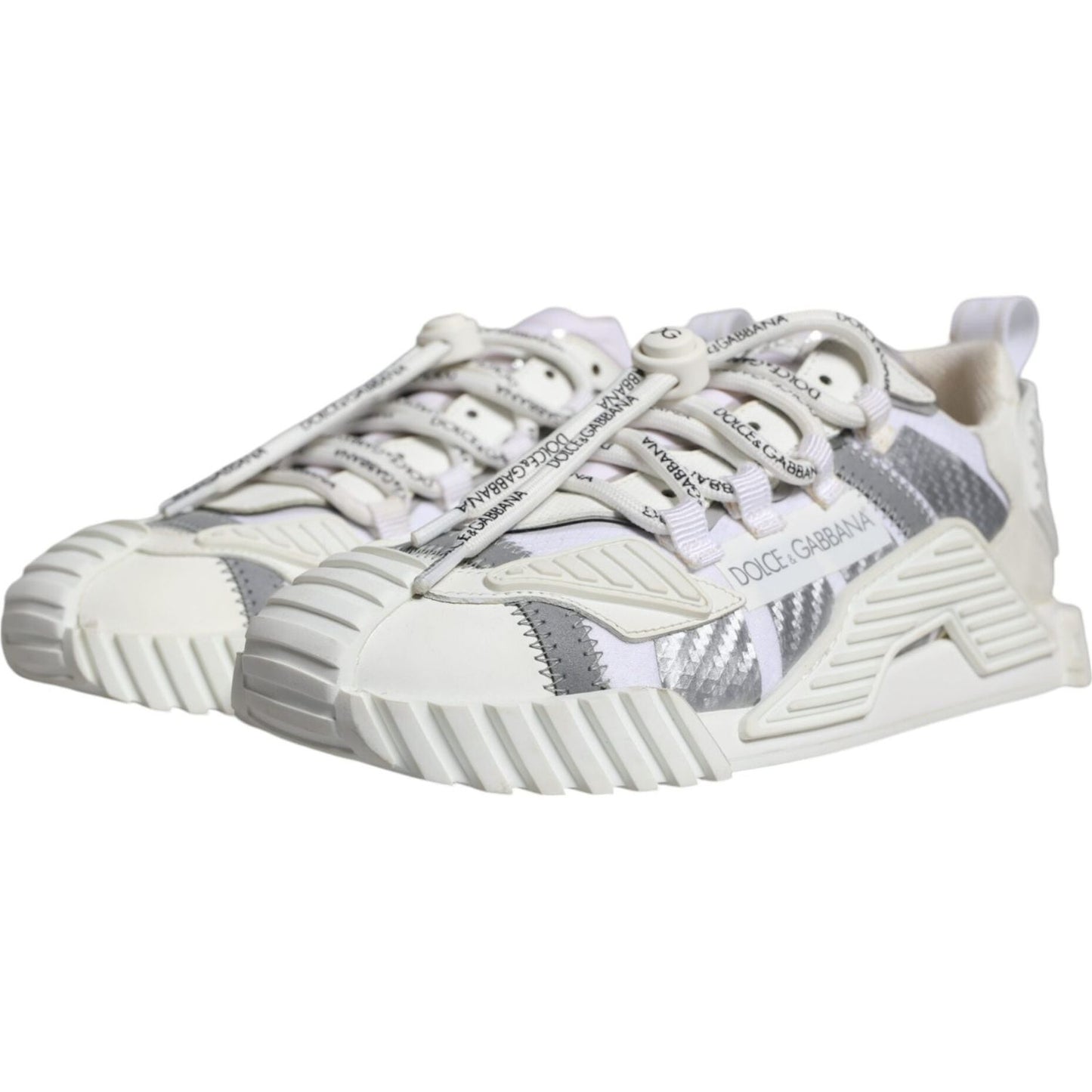 Dolce & Gabbana White Lace Up Low Top NS1 Sneakers Shoes Dolce & Gabbana Light Gray