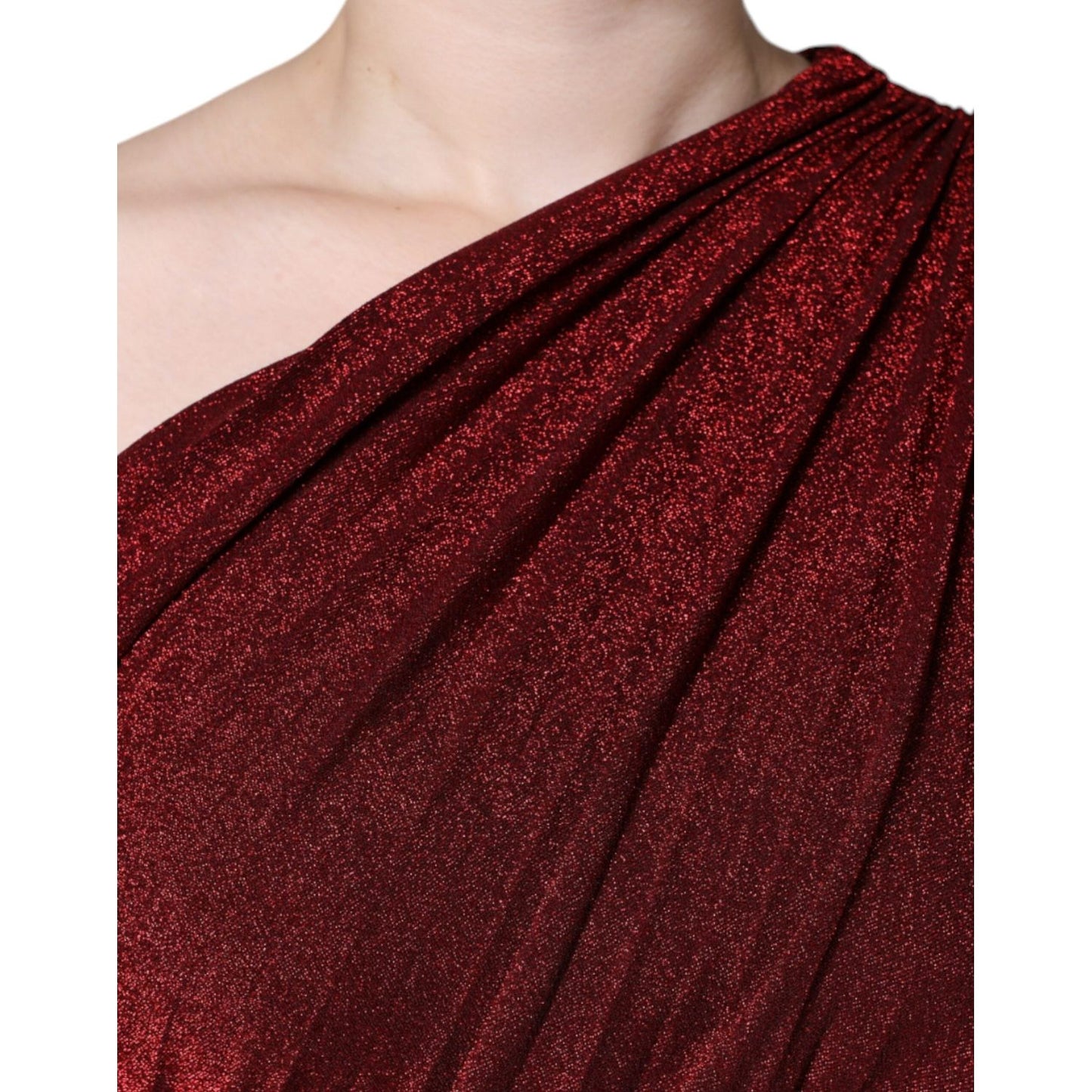 Dolce & Gabbana Red One Shoulder Pleated A-line Mini Dress Dolce & Gabbana Dark Red
