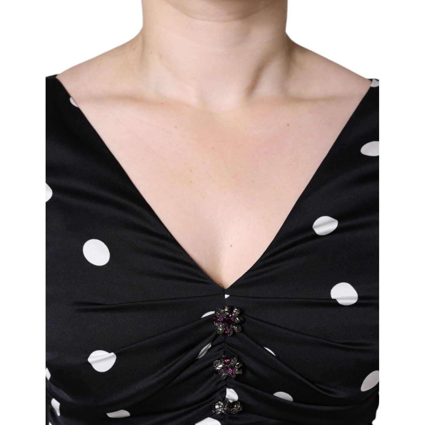 Dolce & Gabbana Black Silk Polka Dot Vneck Tassel Midi Dress Dolce & Gabbana Gray