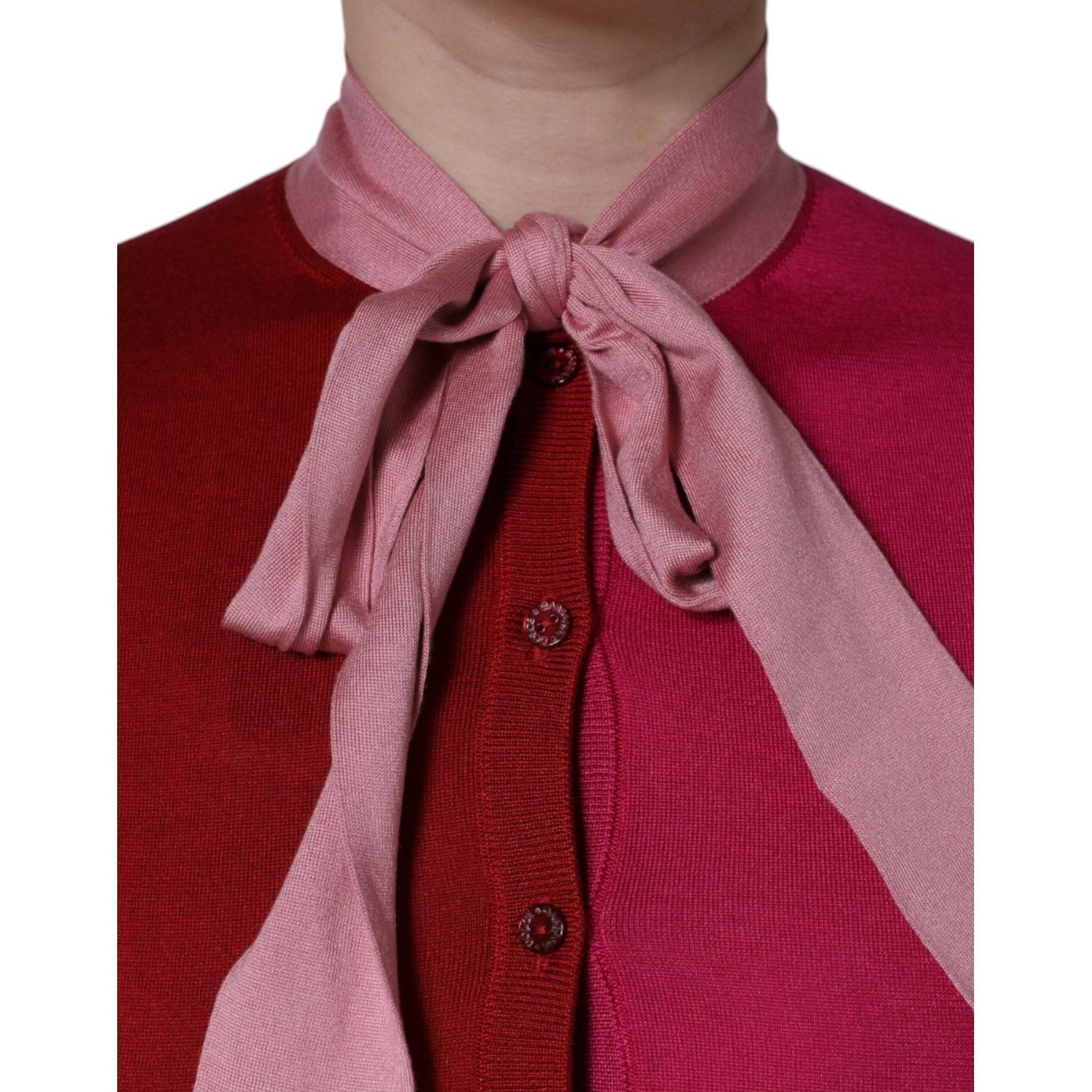 Dolce & Gabbana Pink Short Sleeves Pullover Ascot Collar Top Dolce & Gabbana Brown