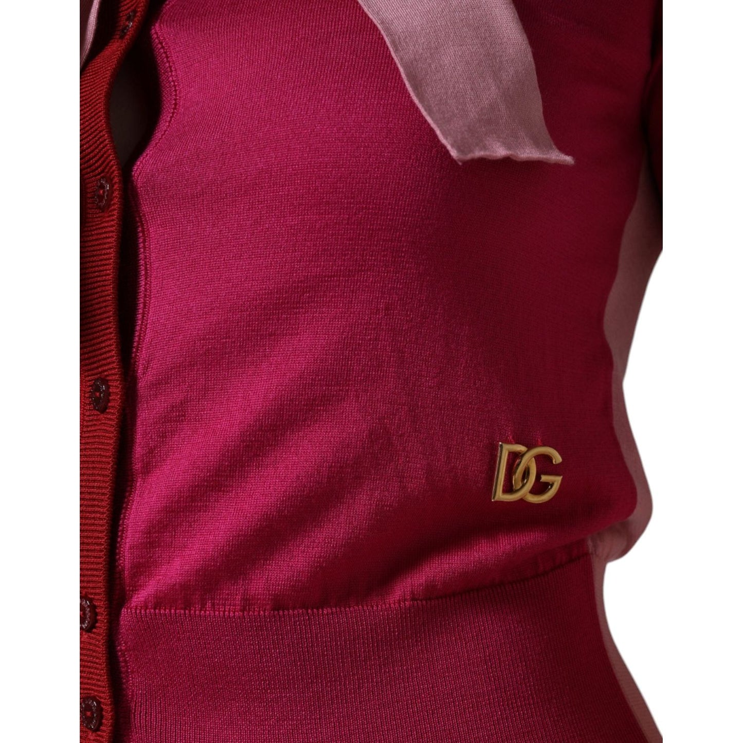 Dolce & Gabbana Pink Short Sleeves Pullover Ascot Collar Top Dolce & Gabbana Dark Red