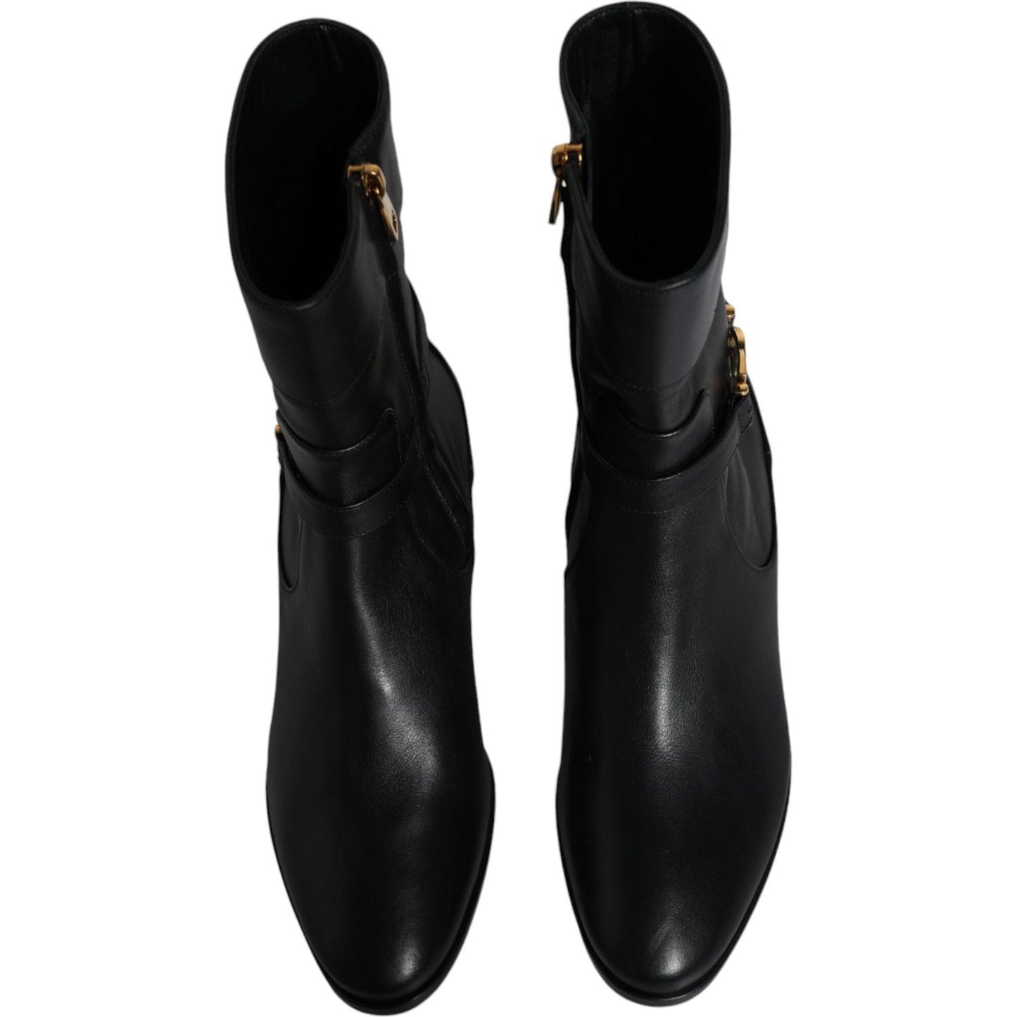 Dolce & Gabbana Black Leather Logo Mid Calf Boots Shoes Dolce & Gabbana Black
