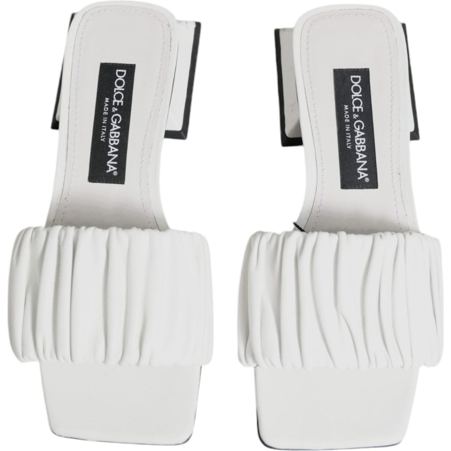 Dolce & Gabbana White Leather Slides Flats Sandals Shoes Dolce & Gabbana Light Gray