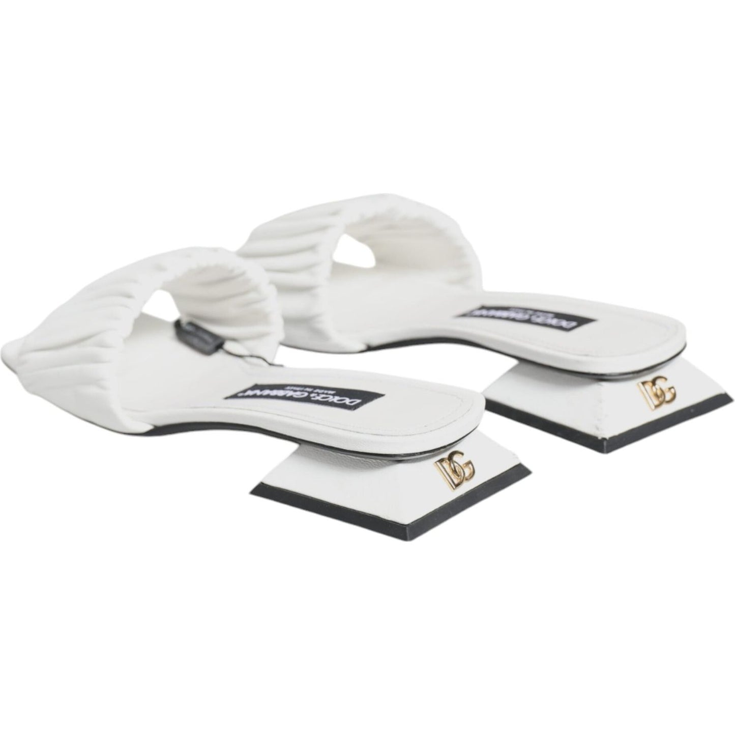 Dolce & Gabbana White Leather Slides Flats Sandals Shoes Dolce & Gabbana Light Gray