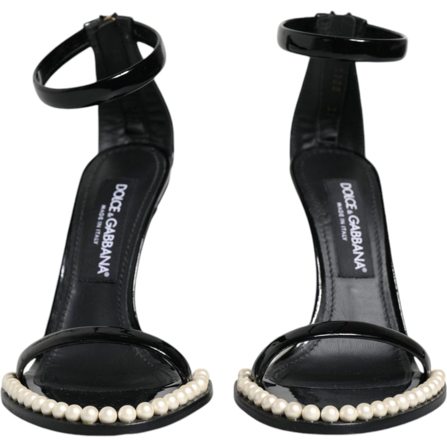 Dolce & Gabbana Black Keira Leather Faux Pearl Sandals Heels Shoes Dolce & Gabbana Black