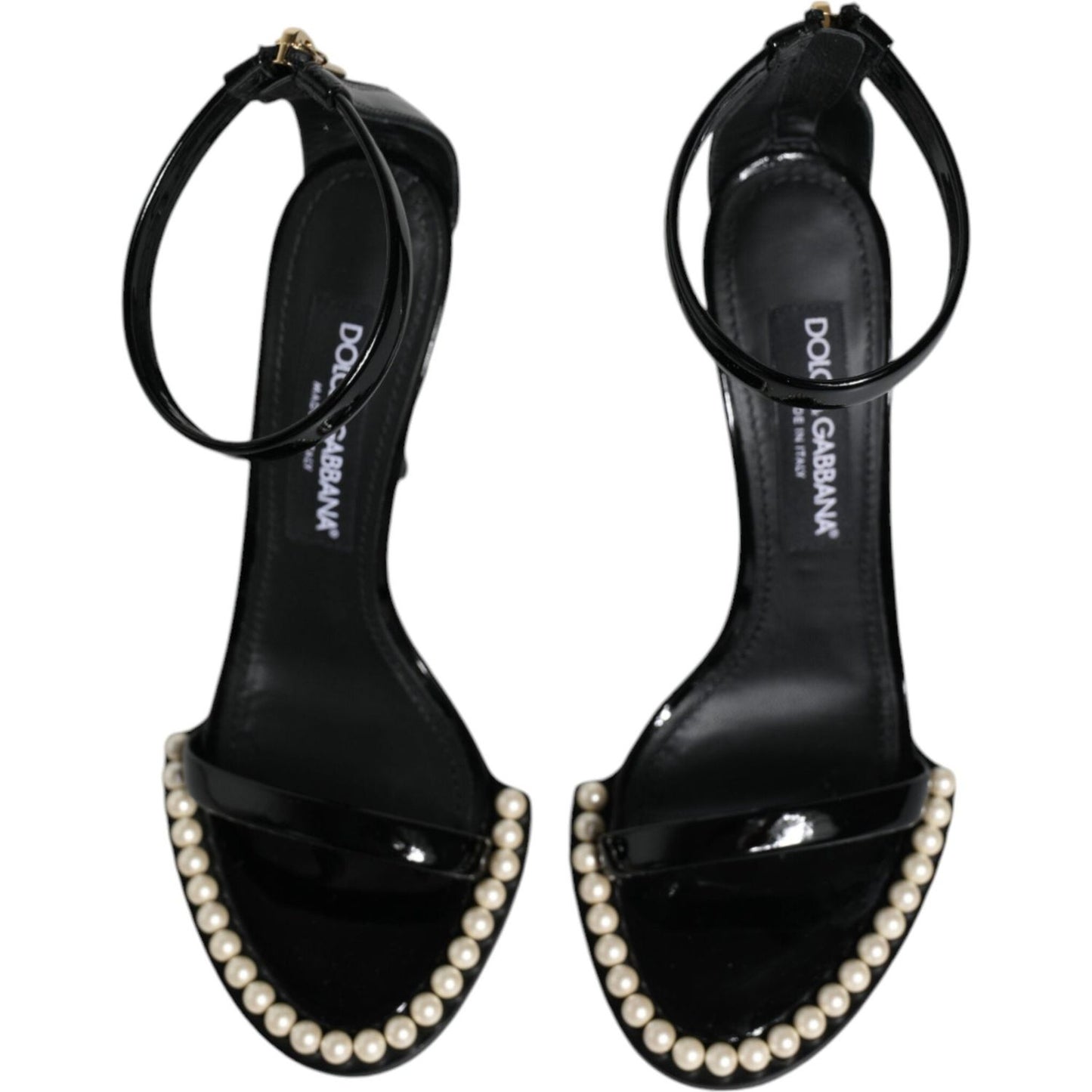 Dolce & Gabbana Black Keira Leather Faux Pearl Sandals Heels Shoes Dolce & Gabbana Black