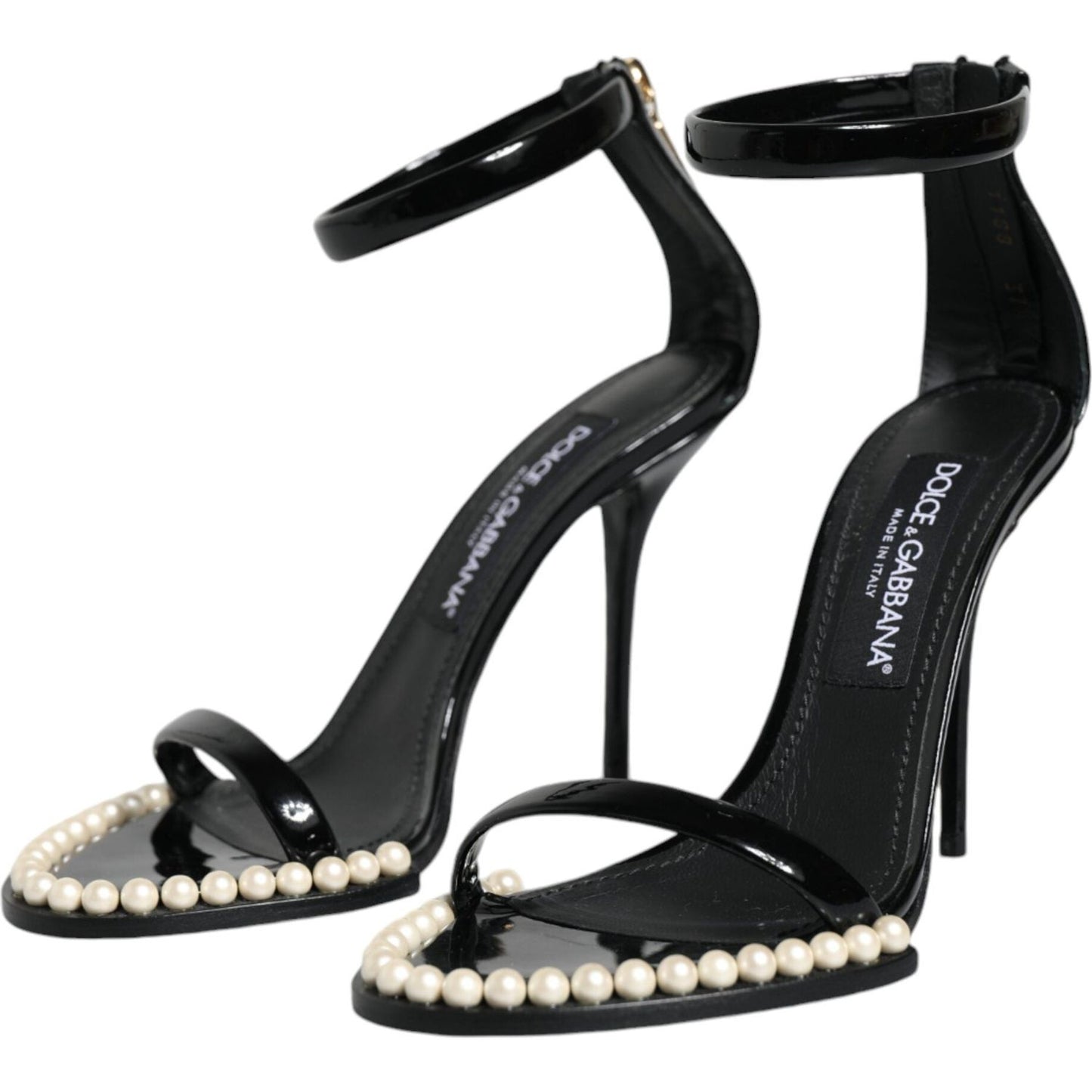 Dolce & Gabbana Black Keira Leather Faux Pearl Sandals Heels Shoes Dolce & Gabbana Black
