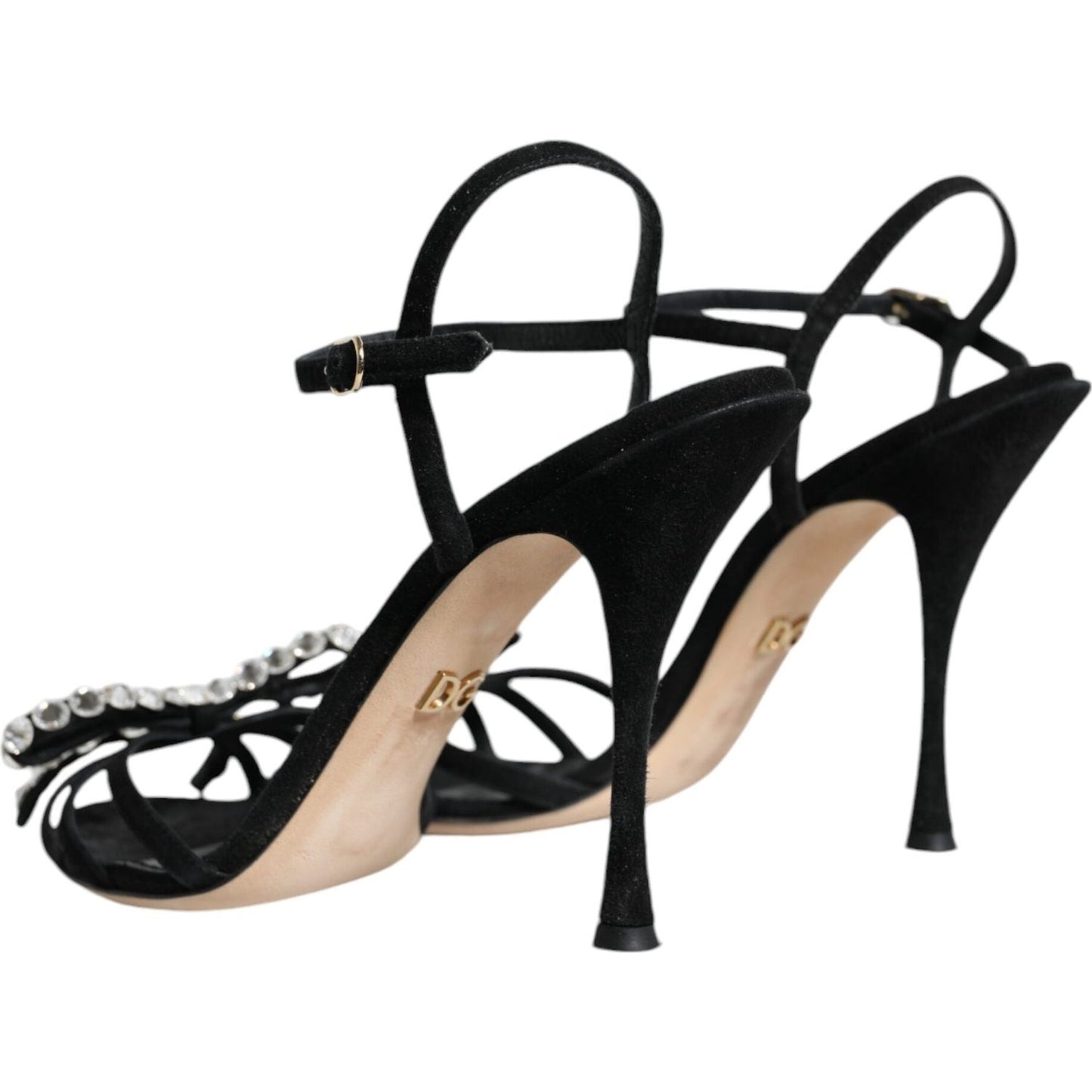 Dolce & Gabbana Black Leather Crystal Bow Heels Sandals Shoes Dolce & Gabbana Black