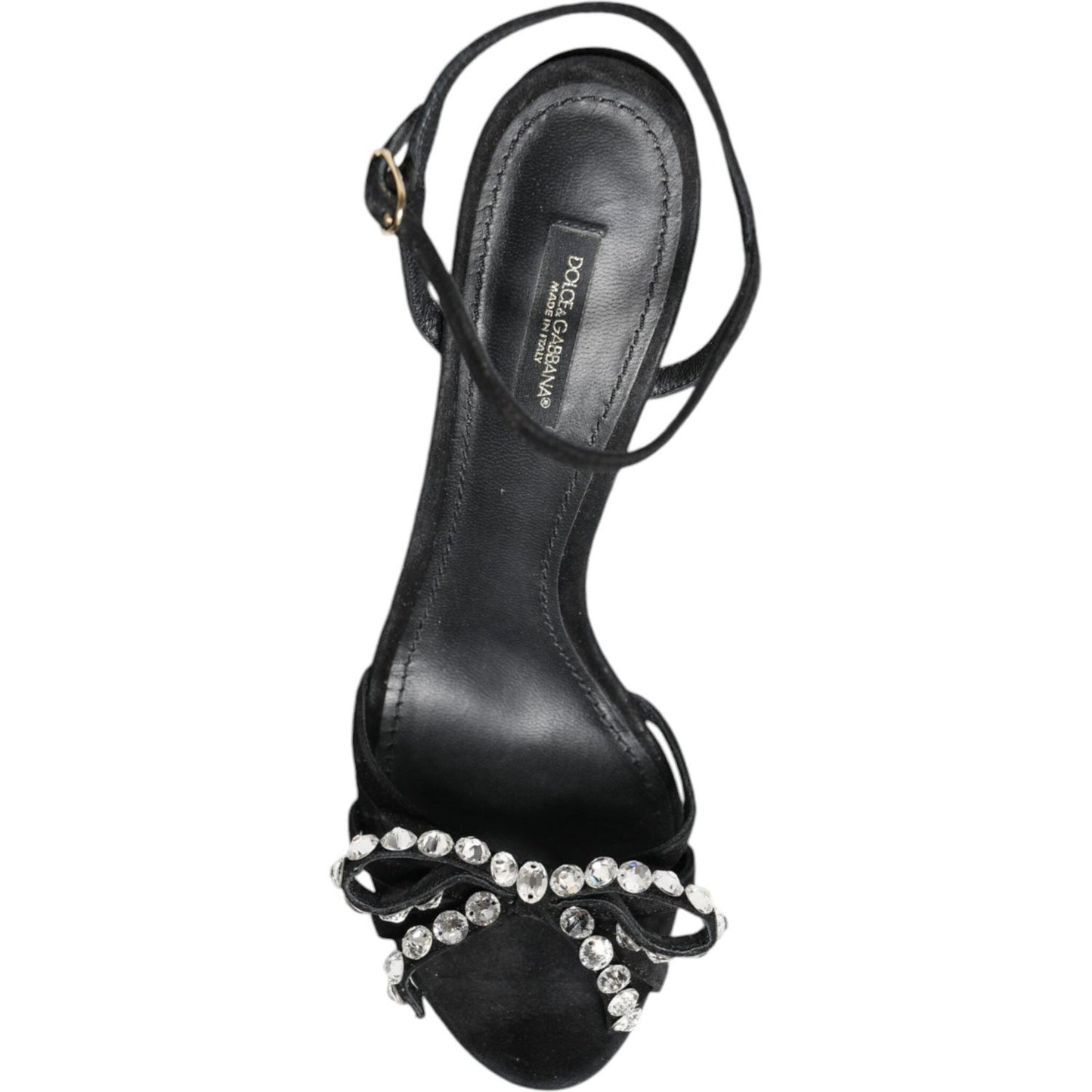 Dolce & Gabbana Black Leather Crystal Bow Heels Sandals Shoes Dolce & Gabbana Dark Slate Gray