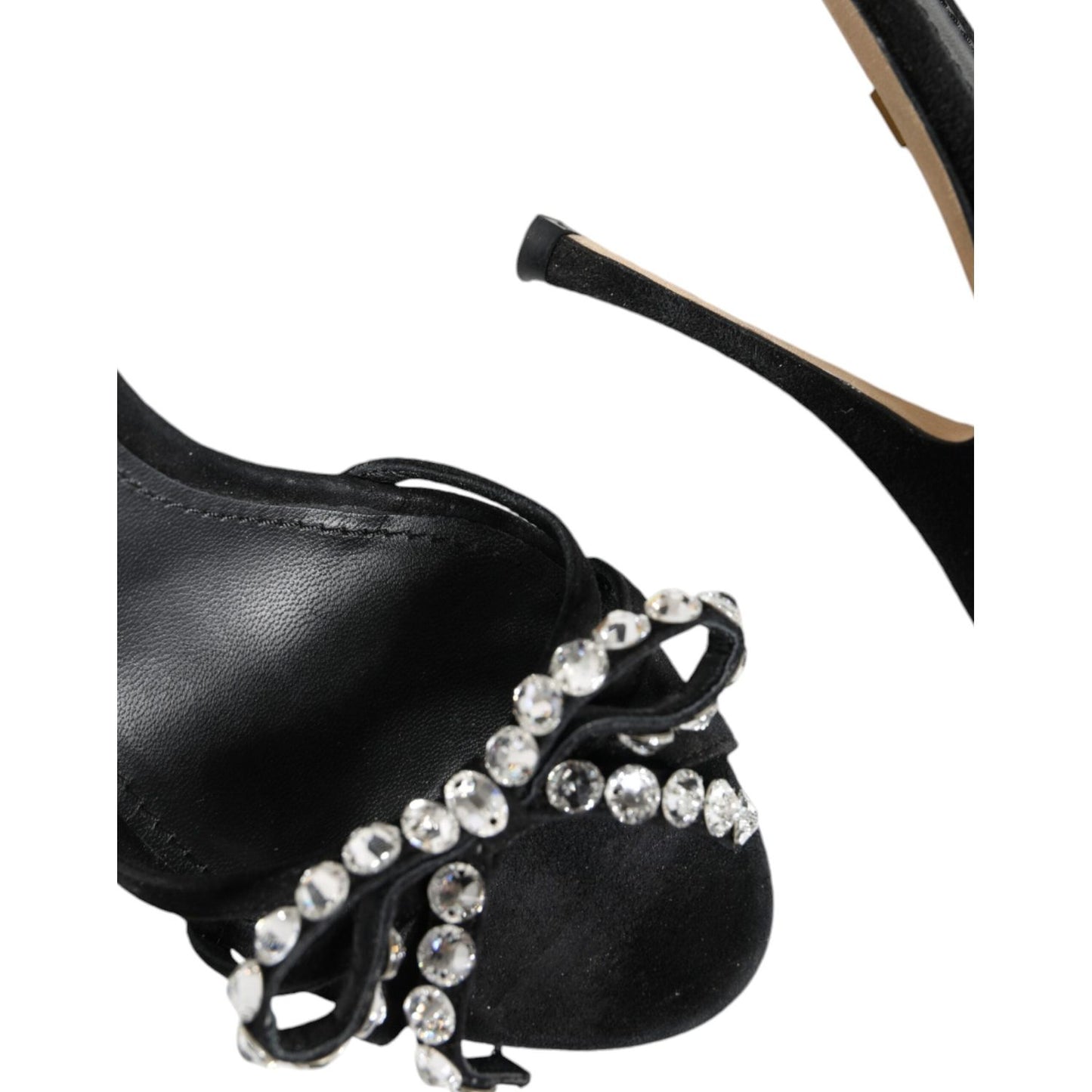 Dolce & Gabbana Black Leather Crystal Bow Heels Sandals Shoes Dolce & Gabbana Black