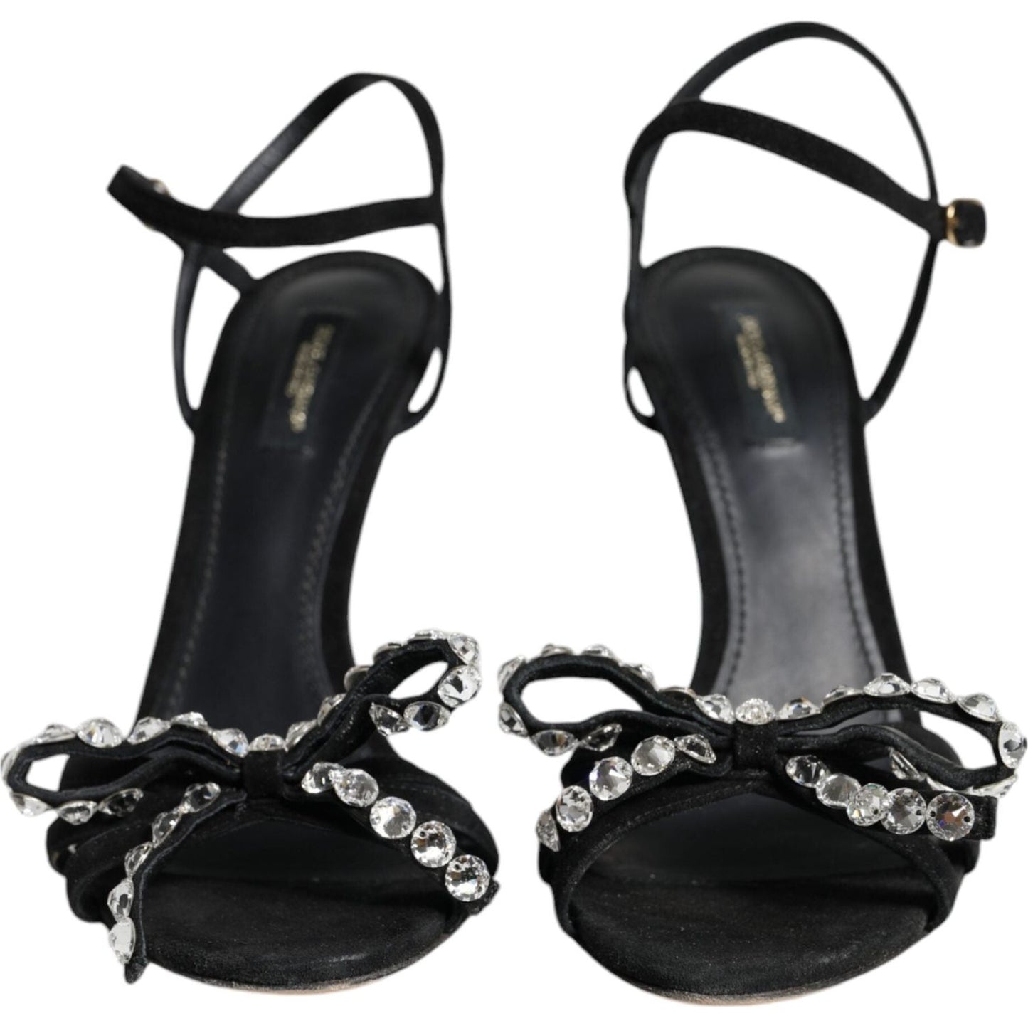 Dolce & Gabbana Black Leather Crystal Bow Heels Sandals Shoes Dolce & Gabbana Black