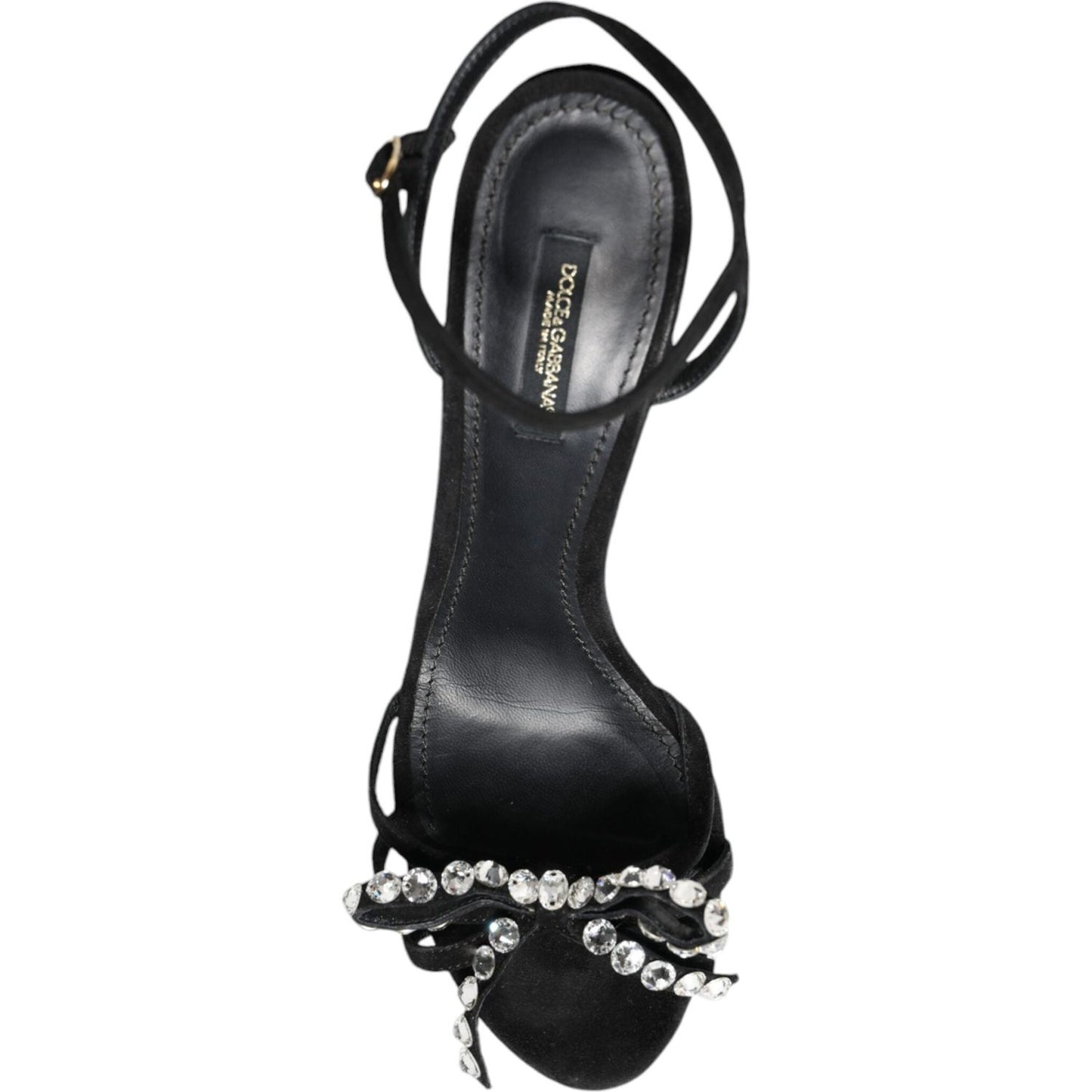 Dolce & Gabbana Black Leather Crystal Bow Heels Sandals Shoes Dolce & Gabbana Dark Slate Gray