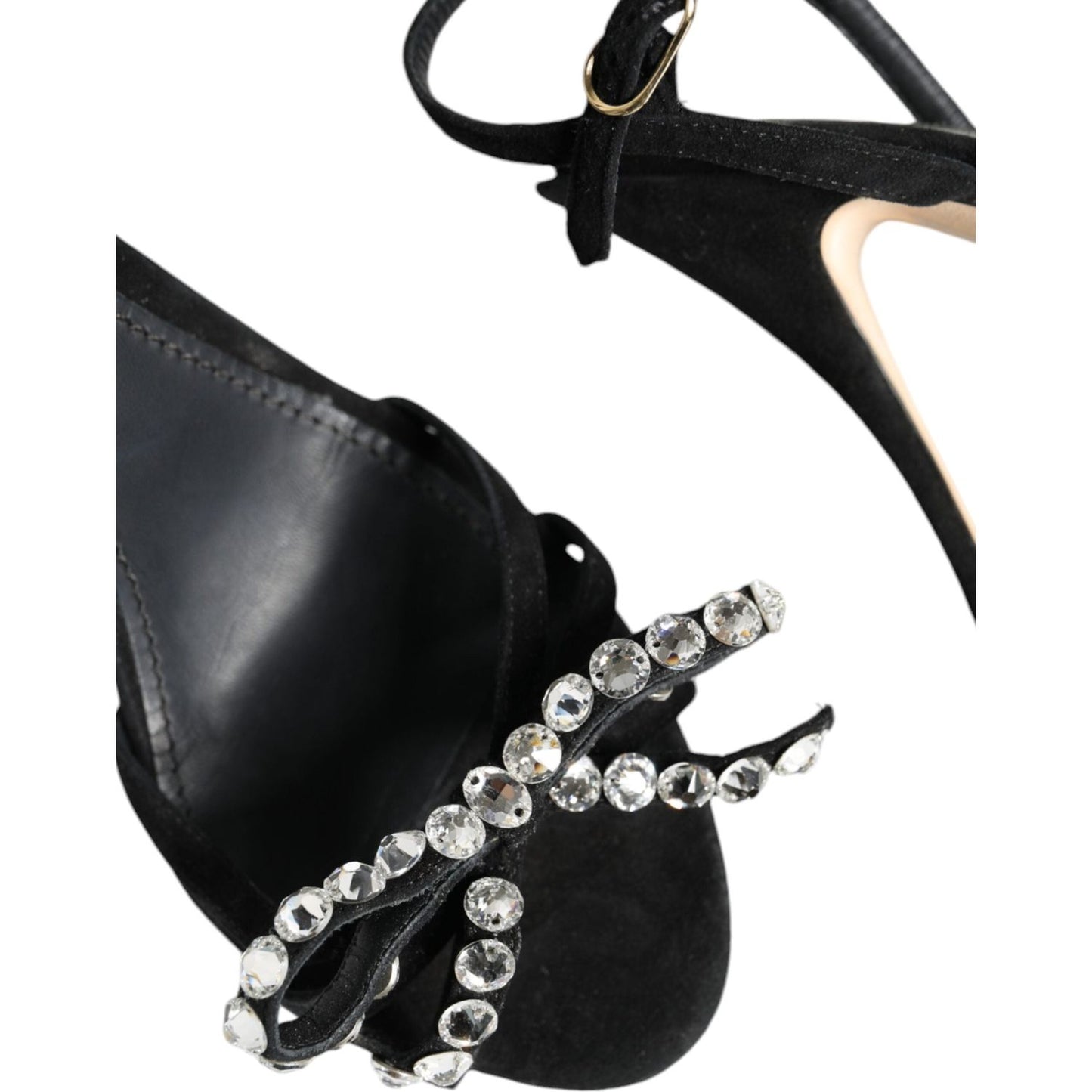 Dolce & Gabbana Black Leather Crystal Bow Heels Sandals Shoes Dolce & Gabbana Black