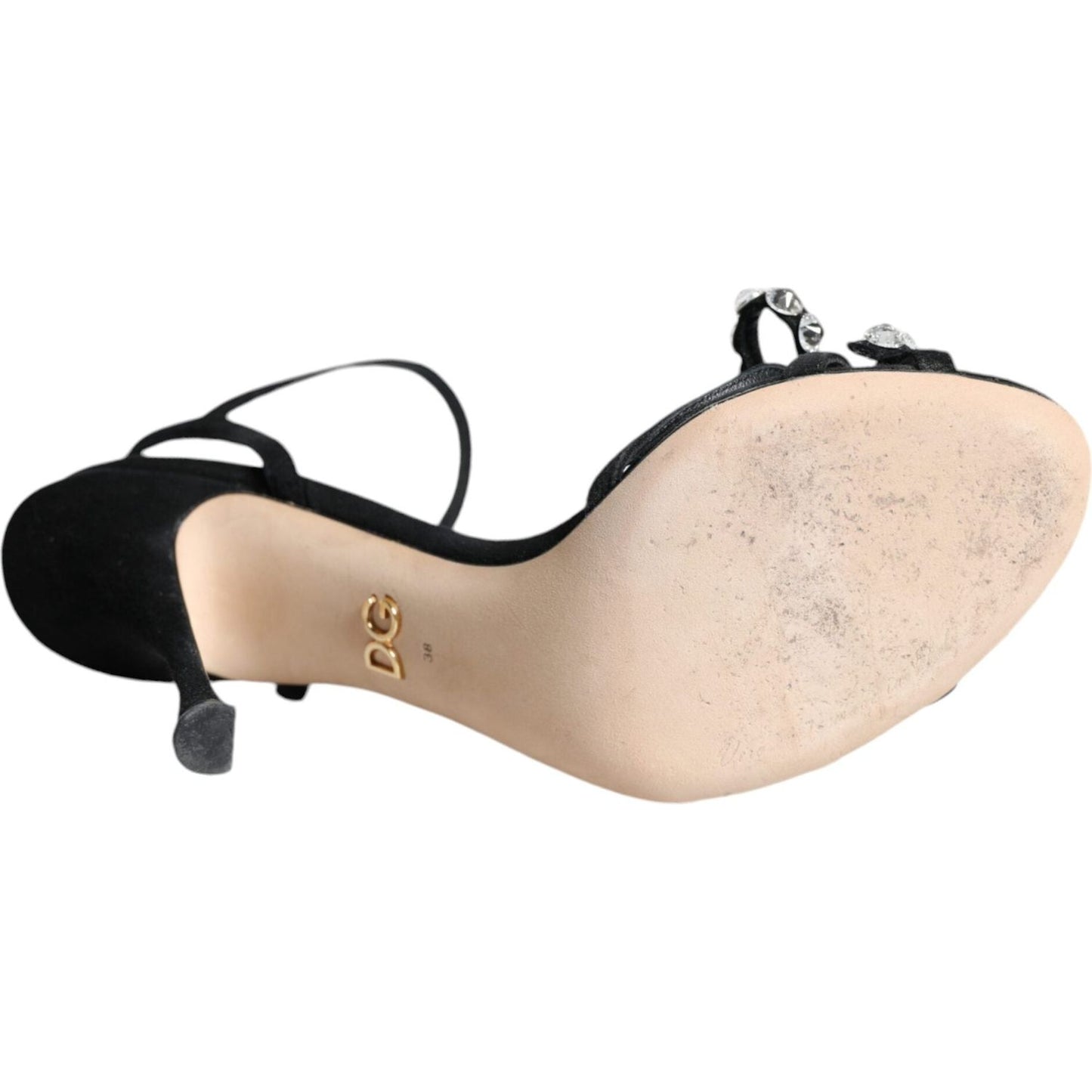 Dolce & Gabbana Black Leather Crystal Bow Heels Sandals Shoes Dolce & Gabbana Wheat