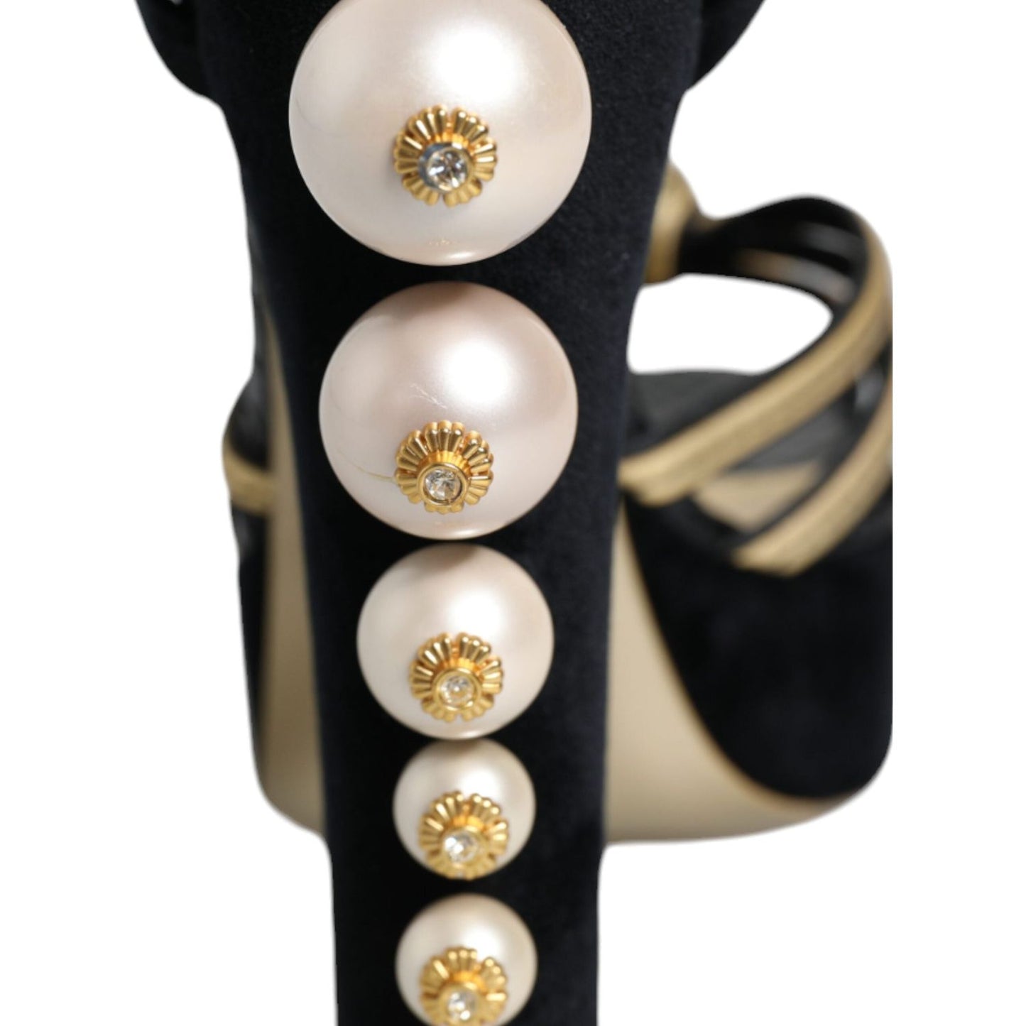 Dolce & Gabbana Black Leather Faux Pearl Heel Sandals Shoes Dolce & Gabbana Gray